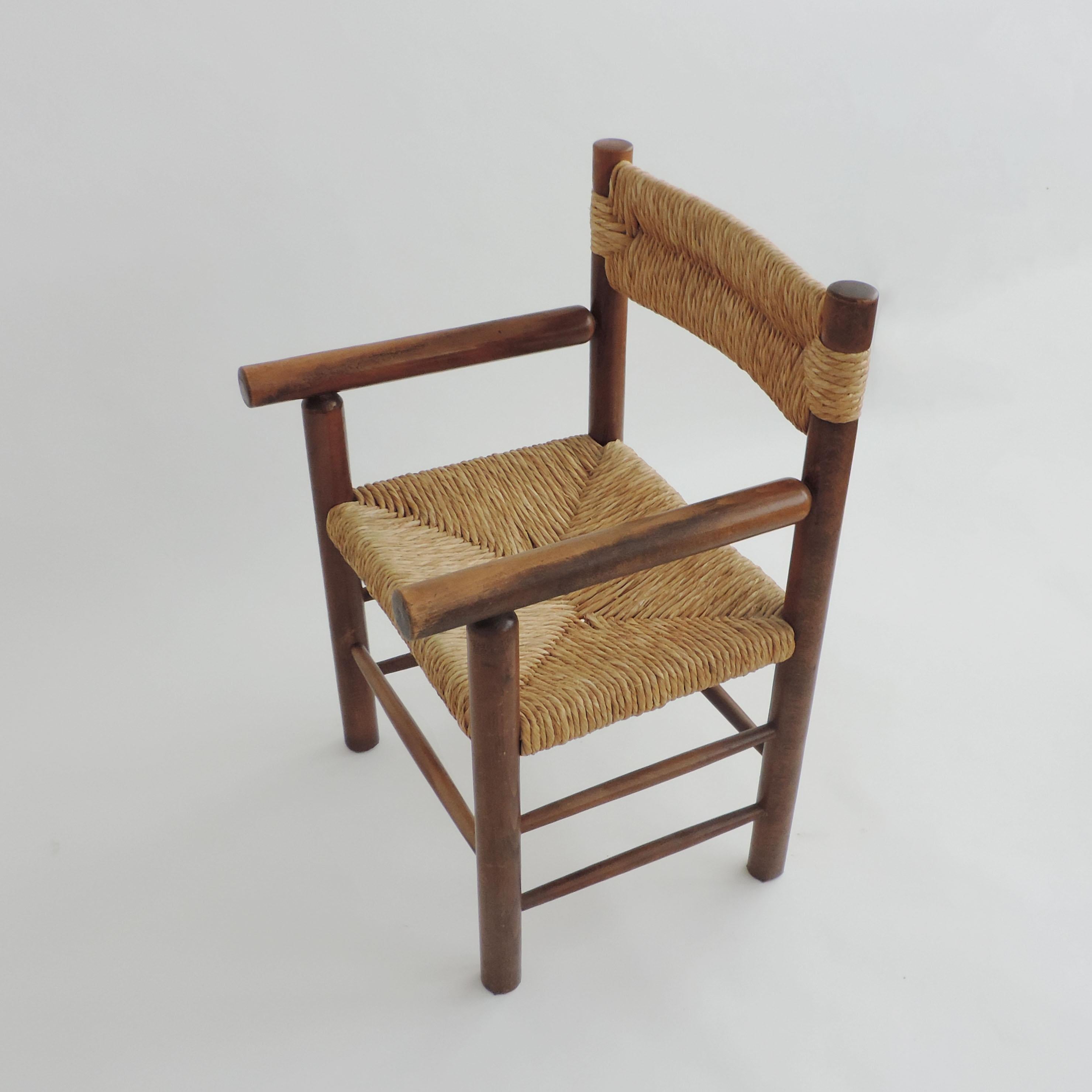 Italian 1960s Armchair in Straw and Wood in the Style of Charlotte Perriand For Sale 3