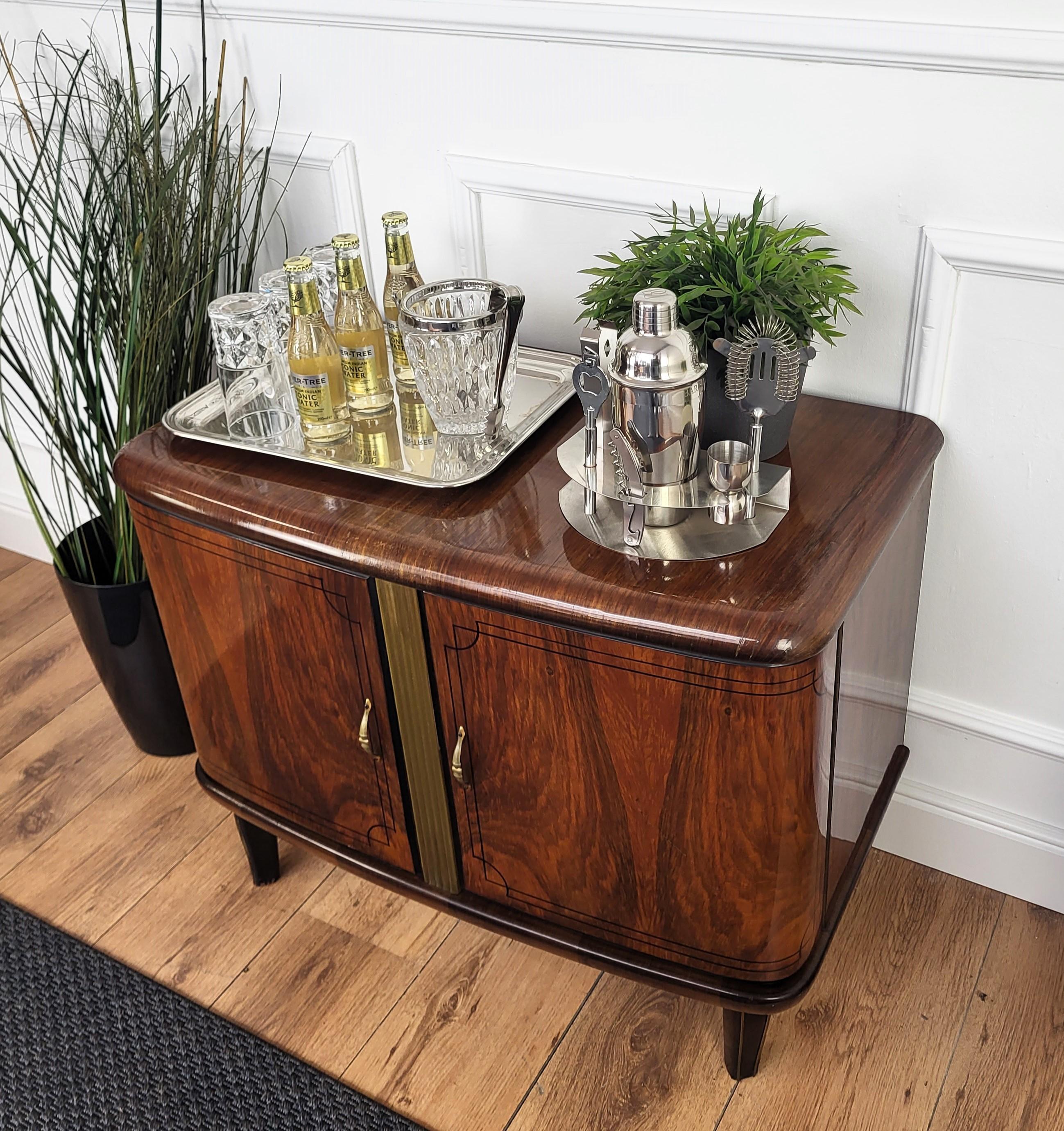 Italian 1960s Art Deco Mid-Century Burr Walnut and Mirror Mosaic Dry Bar Cabinet 2