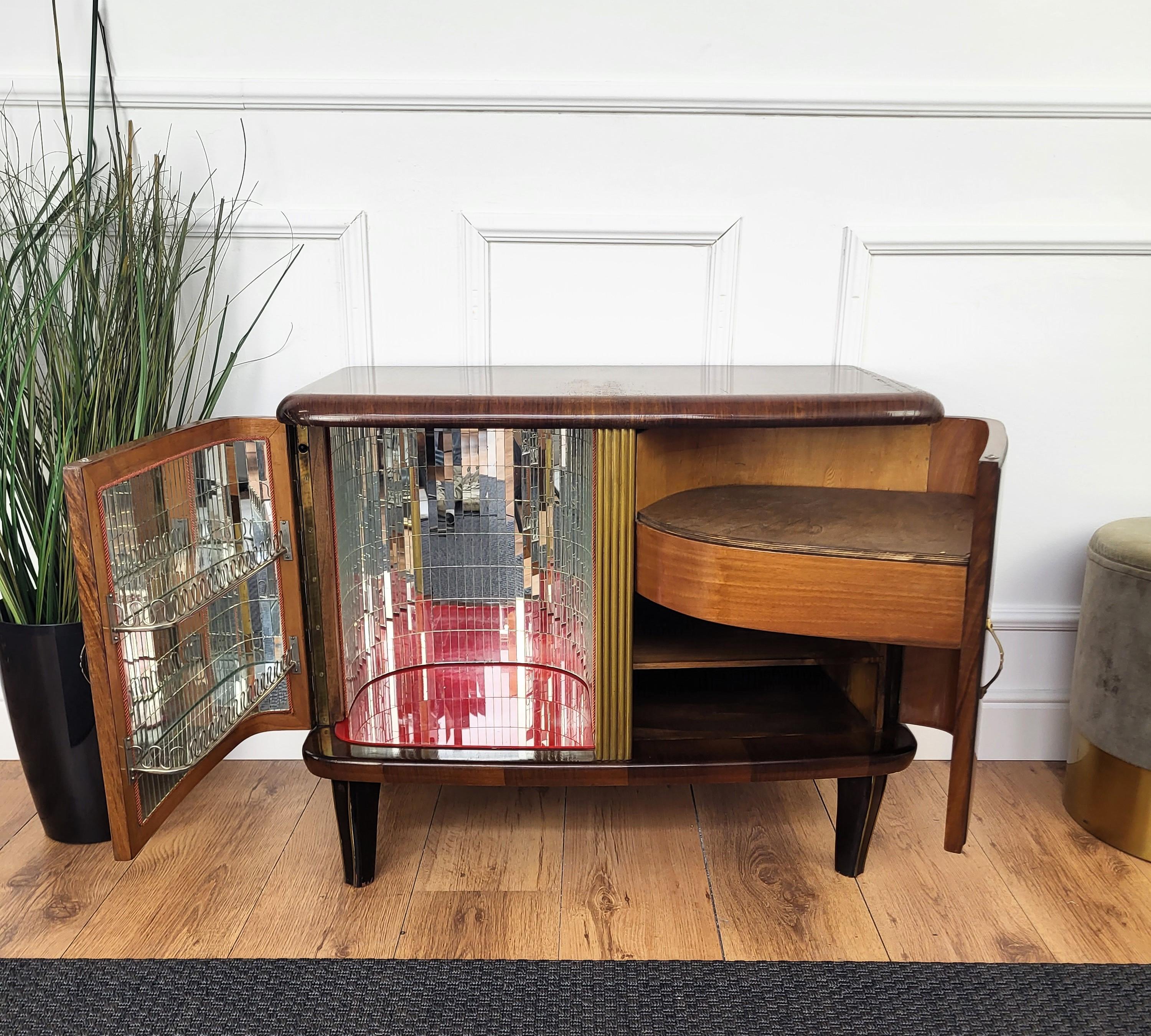 Italian 1960s Art Deco Mid-Century Burr Walnut and Mirror Mosaic Dry Bar Cabinet 4