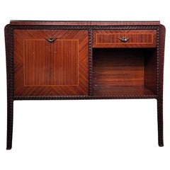 Italian 1960s Art Deco Midcentury Waterfall Wood Mirror Mosaic Dry Bar Cabinet