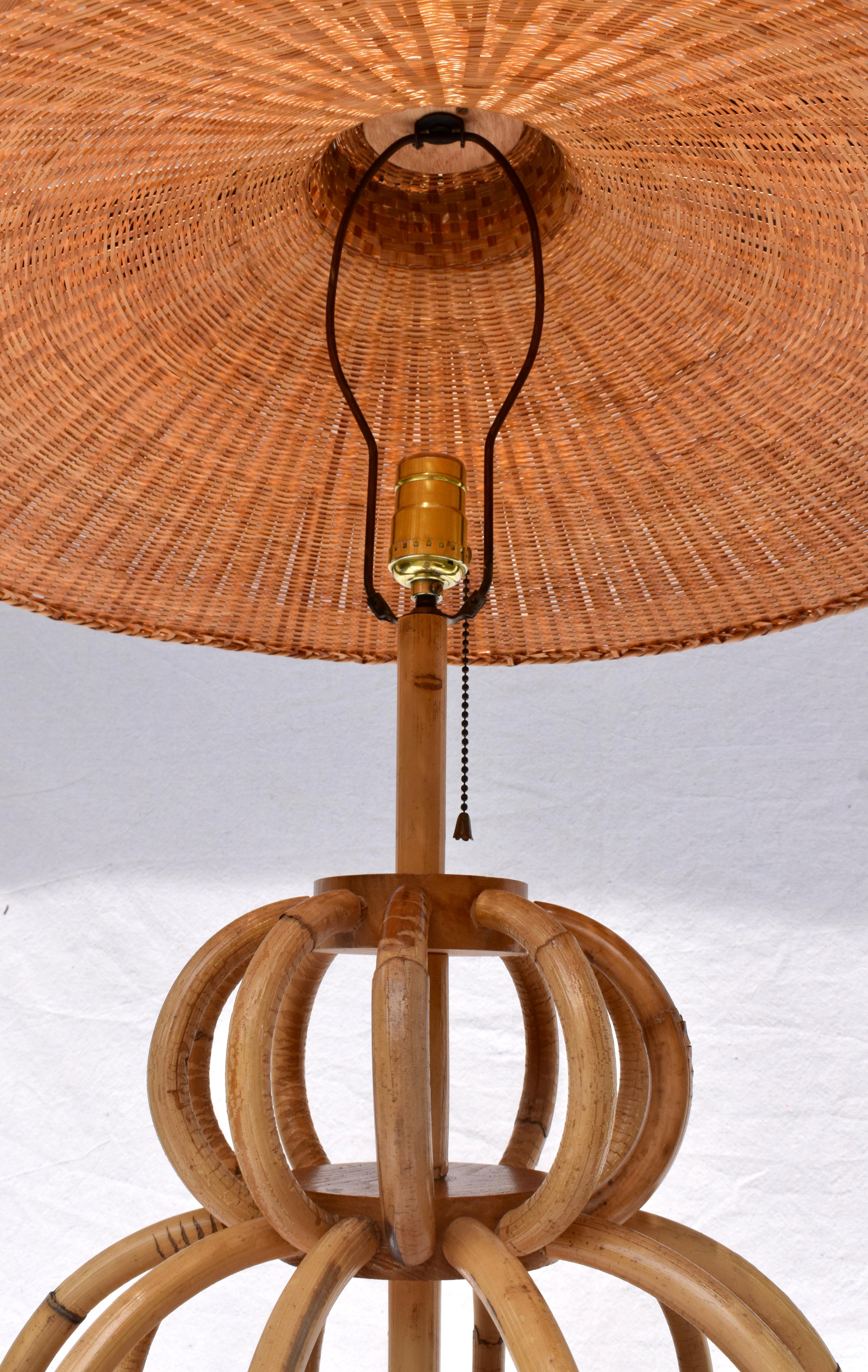 Italian 1960's Bamboo & Rattan Table Lamp 1