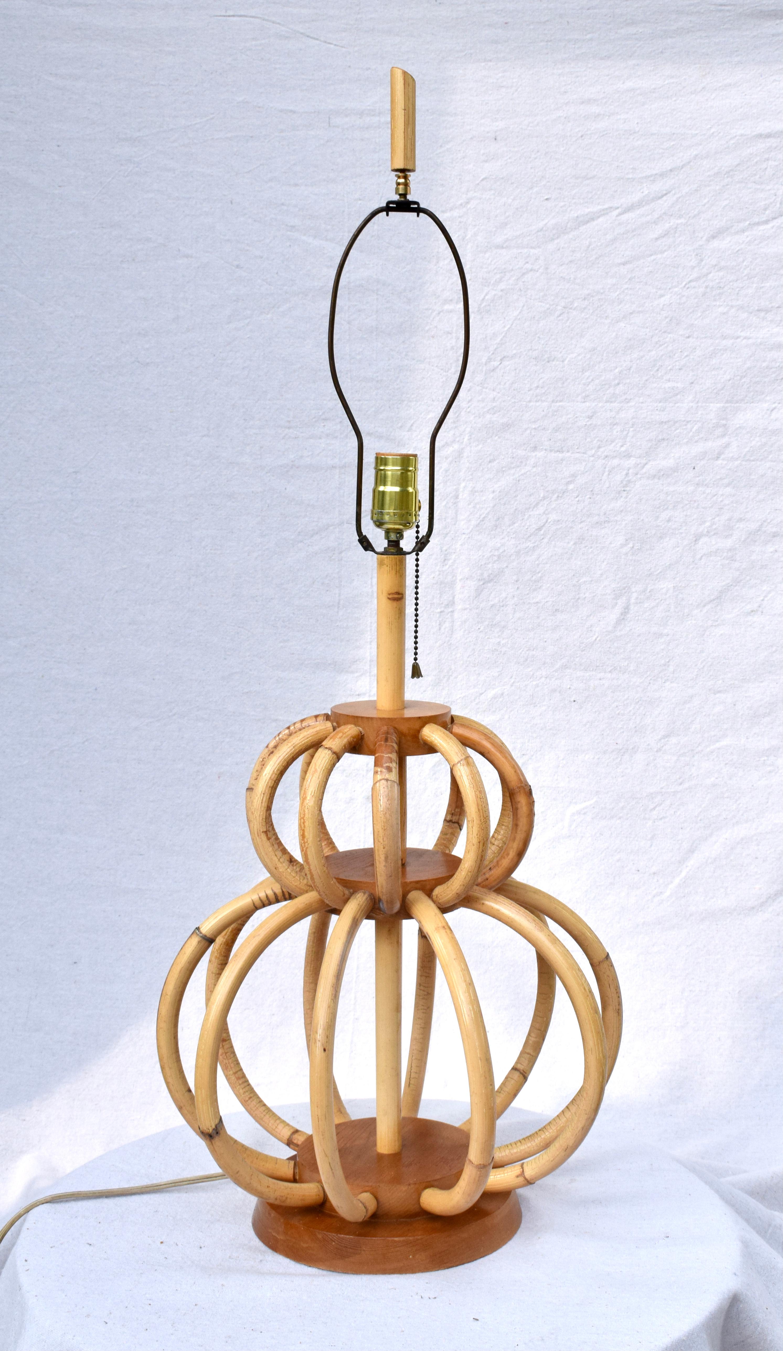Italian 1960's Bamboo & Rattan Table Lamp 2