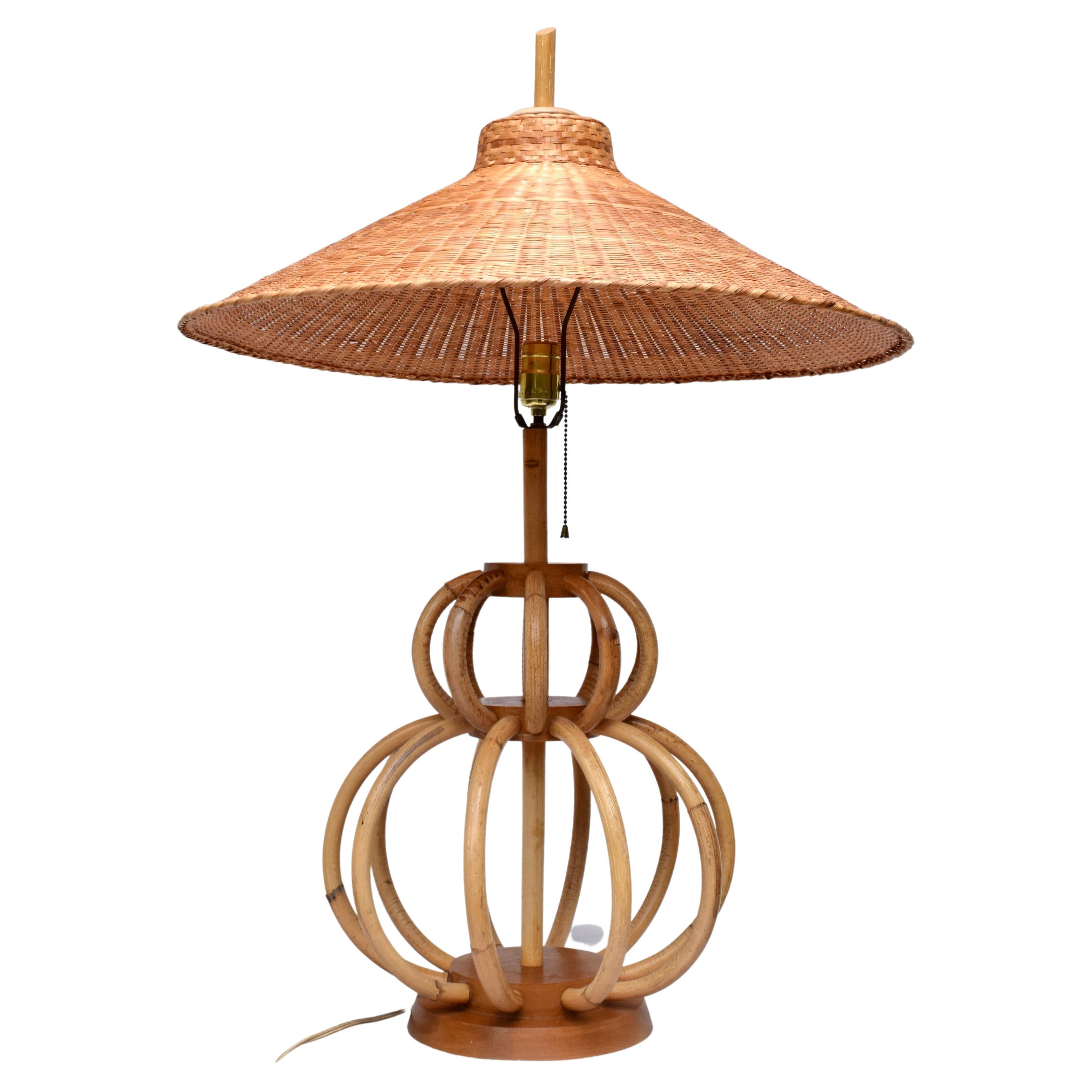 Italian 1960's Bamboo & Rattan Table Lamp