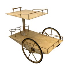 Aldo Tura Mid-Century Modern Brass & Lacquered Goatskin Bar Cart, Italian, 1960s
