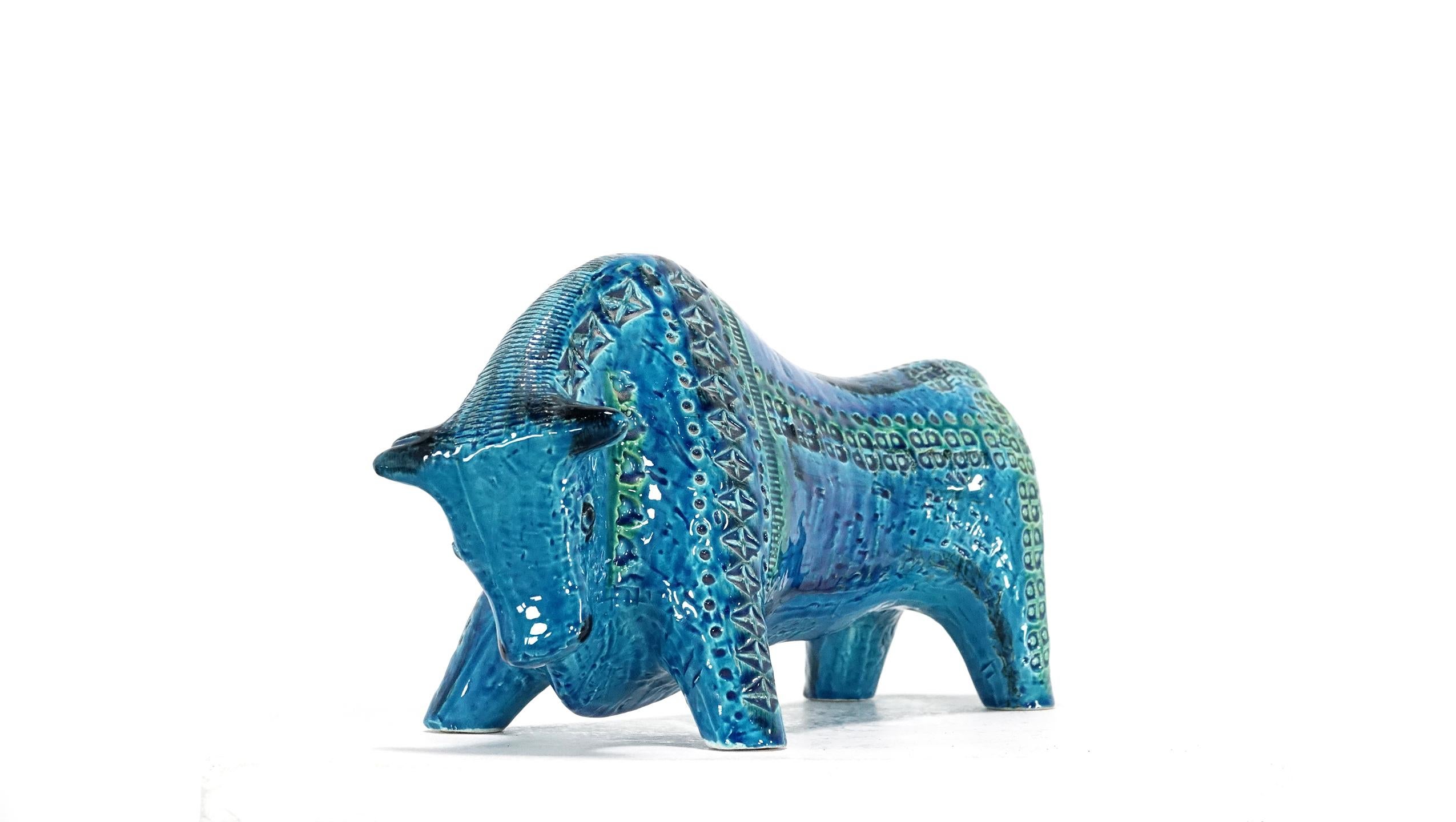 Italian 1960s Big Rimini Blu Bull Designed by Aldo Londi for Bitossi 4