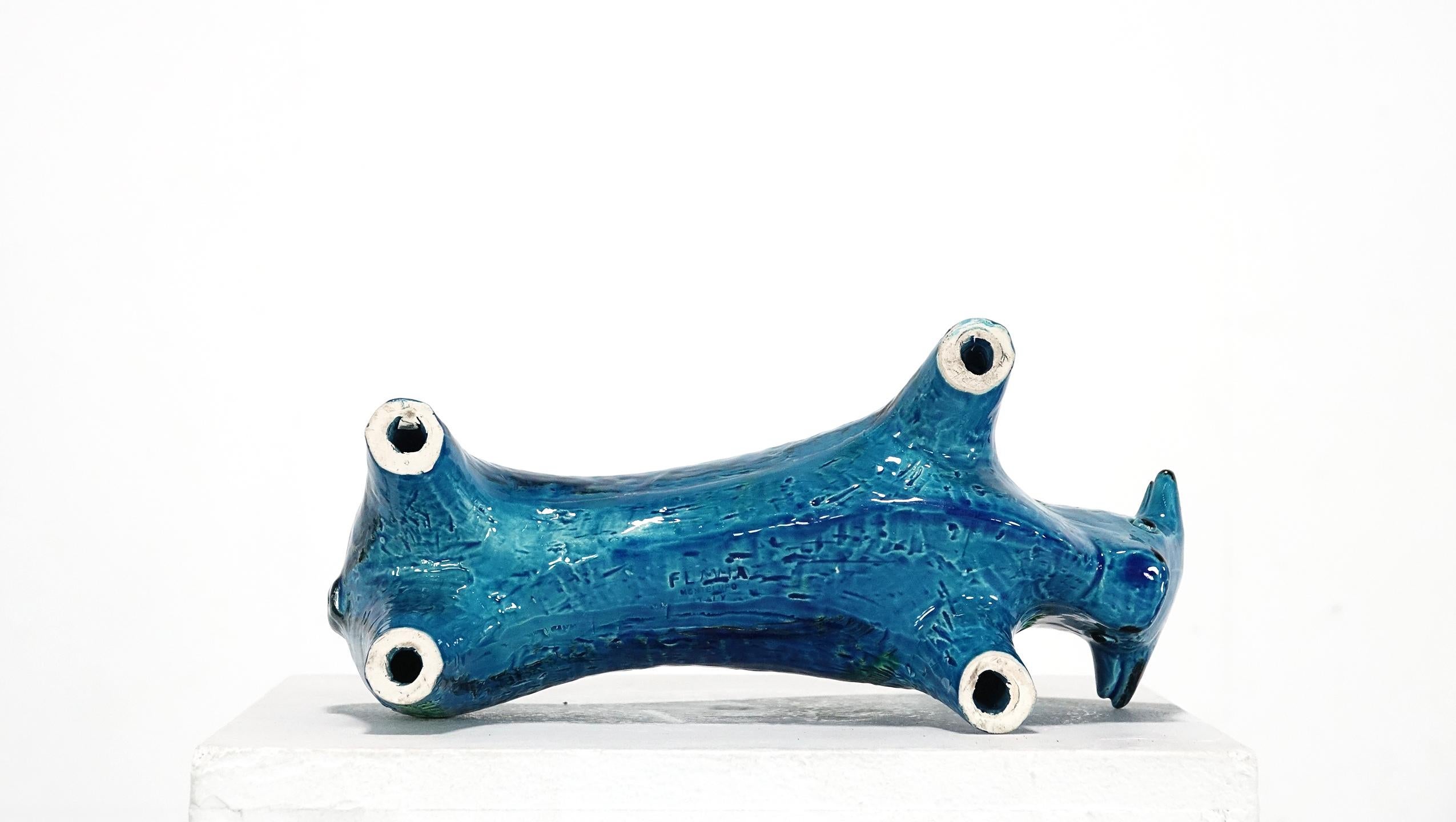 Italian 1960s Big Rimini Blu Bull Designed by Aldo Londi for Bitossi 5