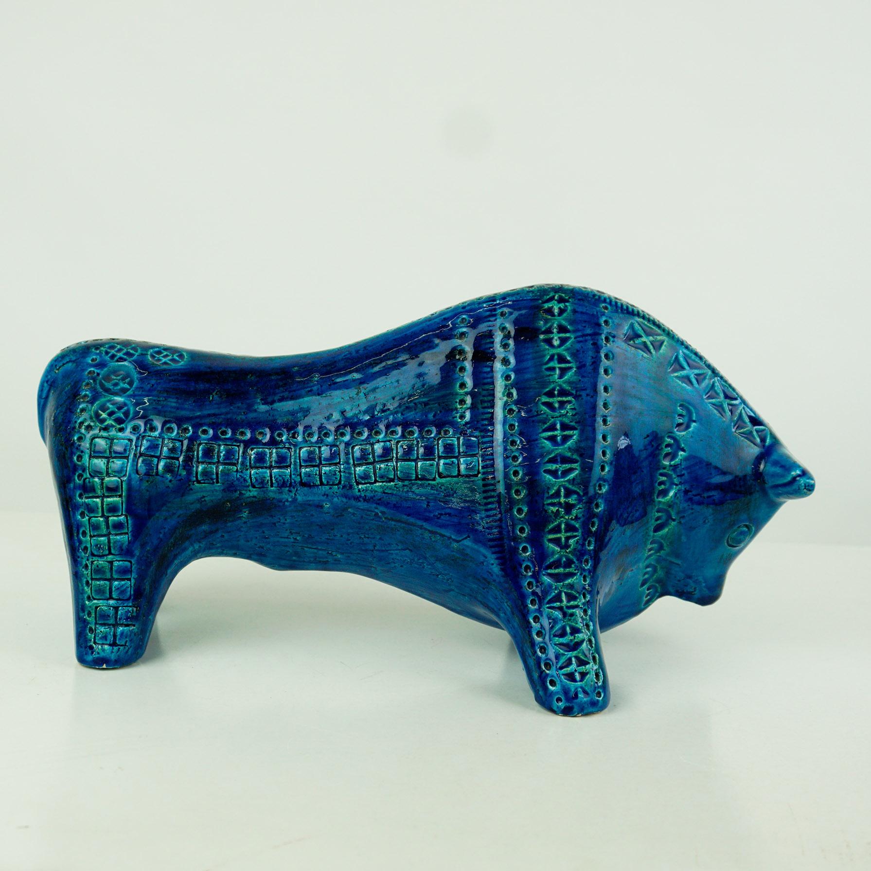 Mid-Century Modern Italian 1960s Big Rimini Blu Bull Designed by Aldo Londi for Bitossi