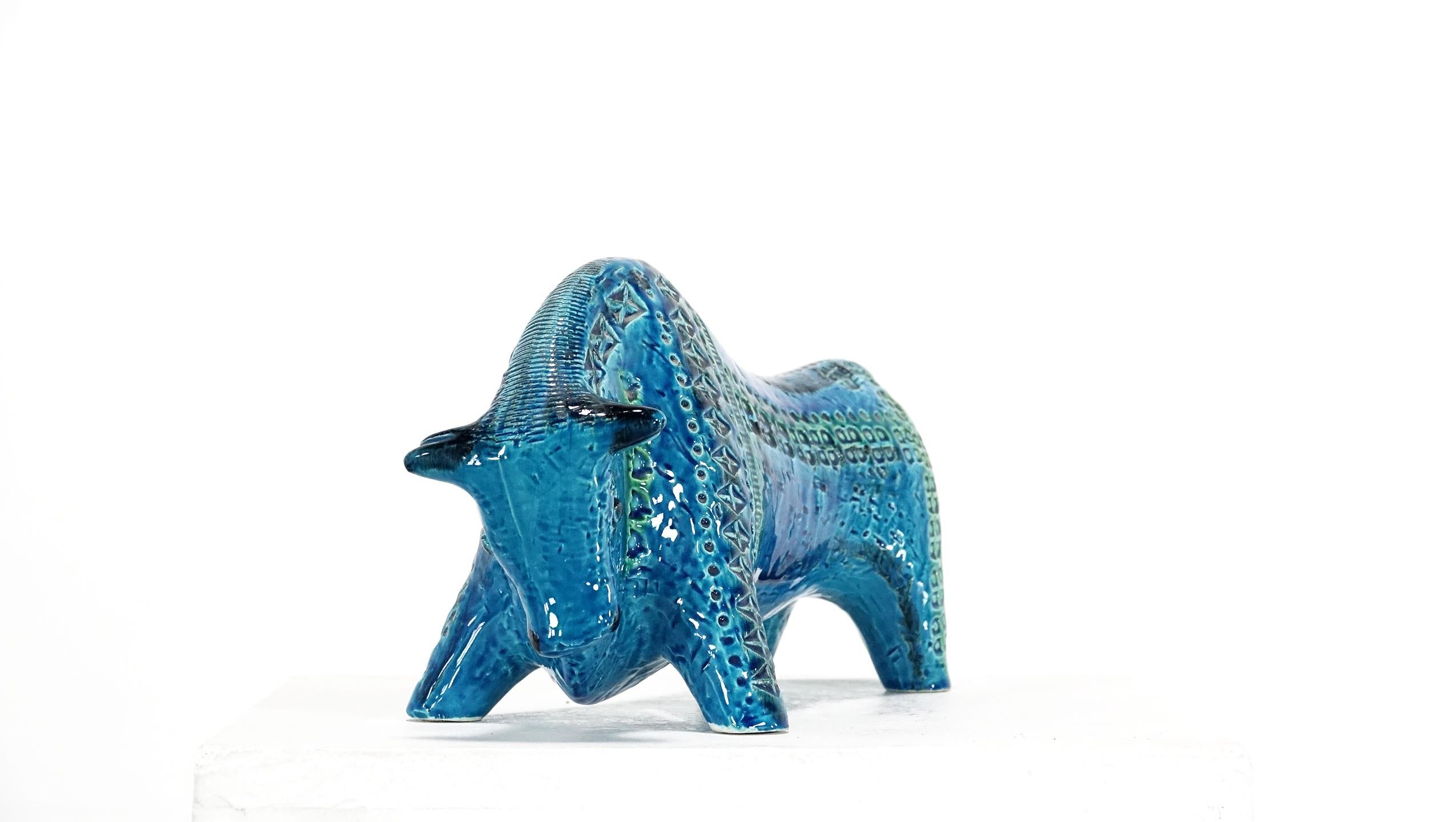 Ceramic Italian 1960s Big Rimini Blu Bull Designed by Aldo Londi for Bitossi