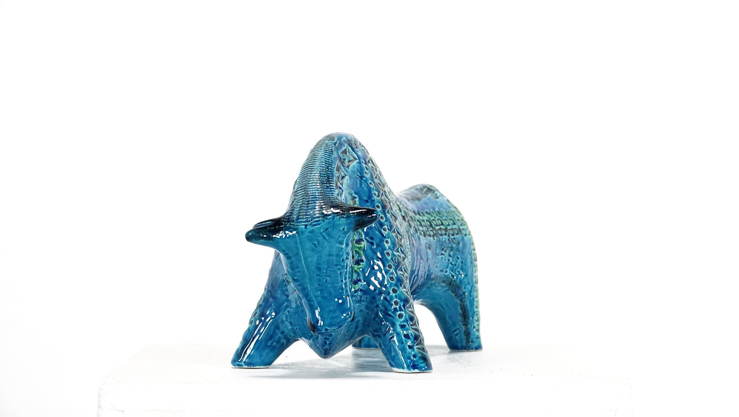 Italian 1960s Big Rimini Blu Bull Designed by Aldo Londi for Bitossi 2