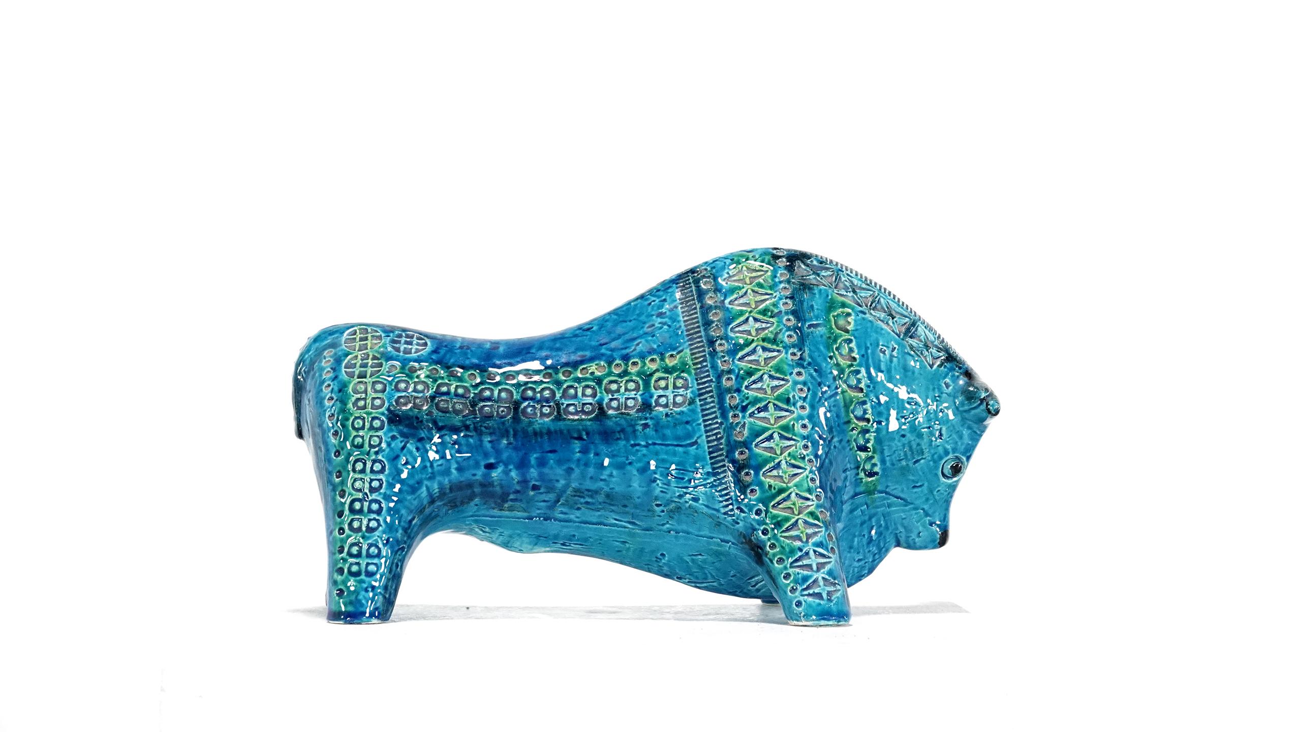 Italian 1960s Big Rimini Blu Bull Designed by Aldo Londi for Bitossi 3