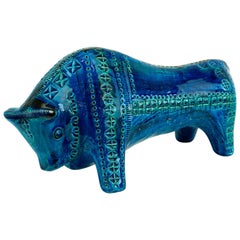 Vintage Italian 1960s Big Rimini Blu Bull Designed by Aldo Londi for Bitossi