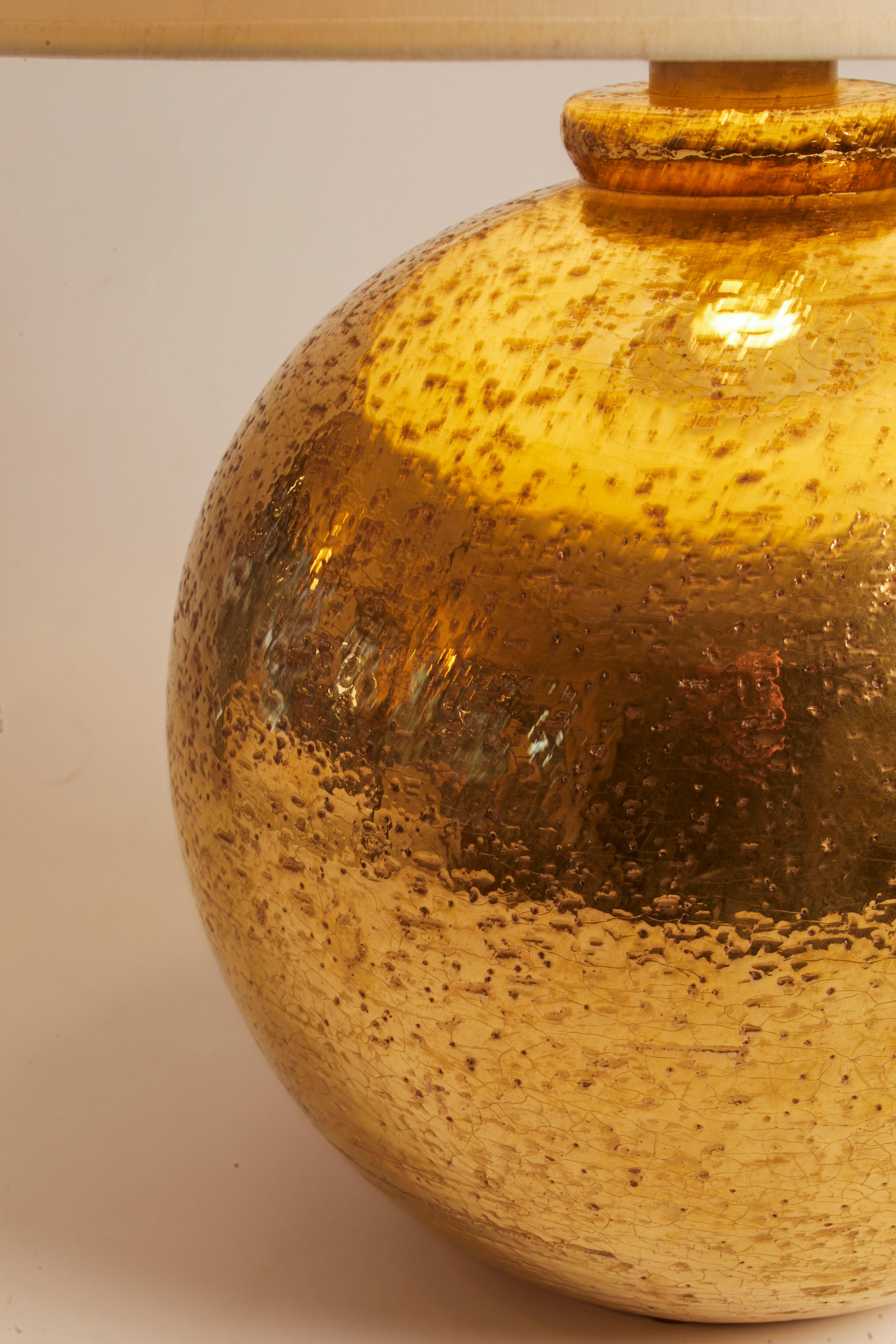Lampe en poterie dorée italienne des années 1960 de Bitossi avec abat-jour personnalisé