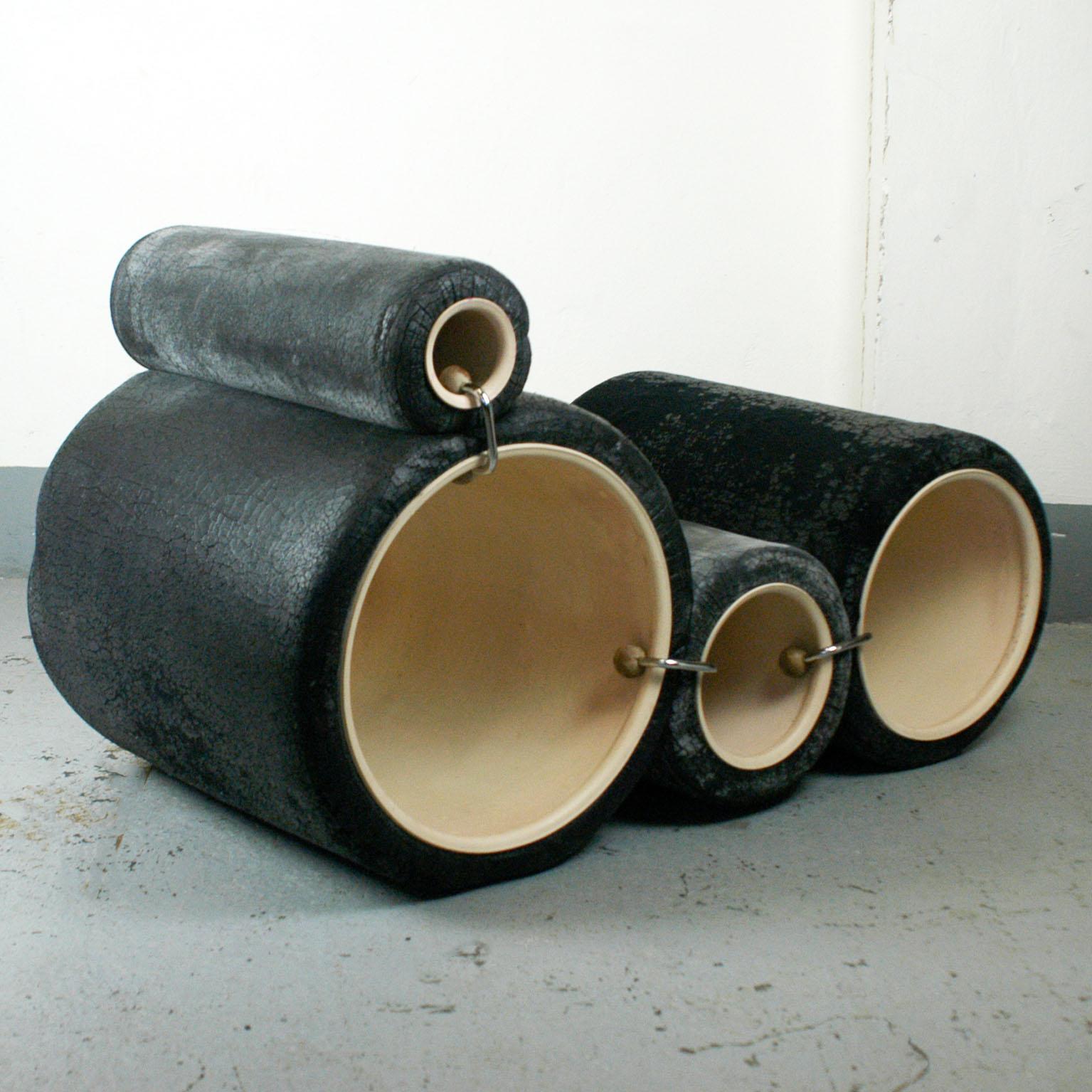 Modern Italian 1960s Black and White Vintage Tube Chair by Joe Colombo for Flexform