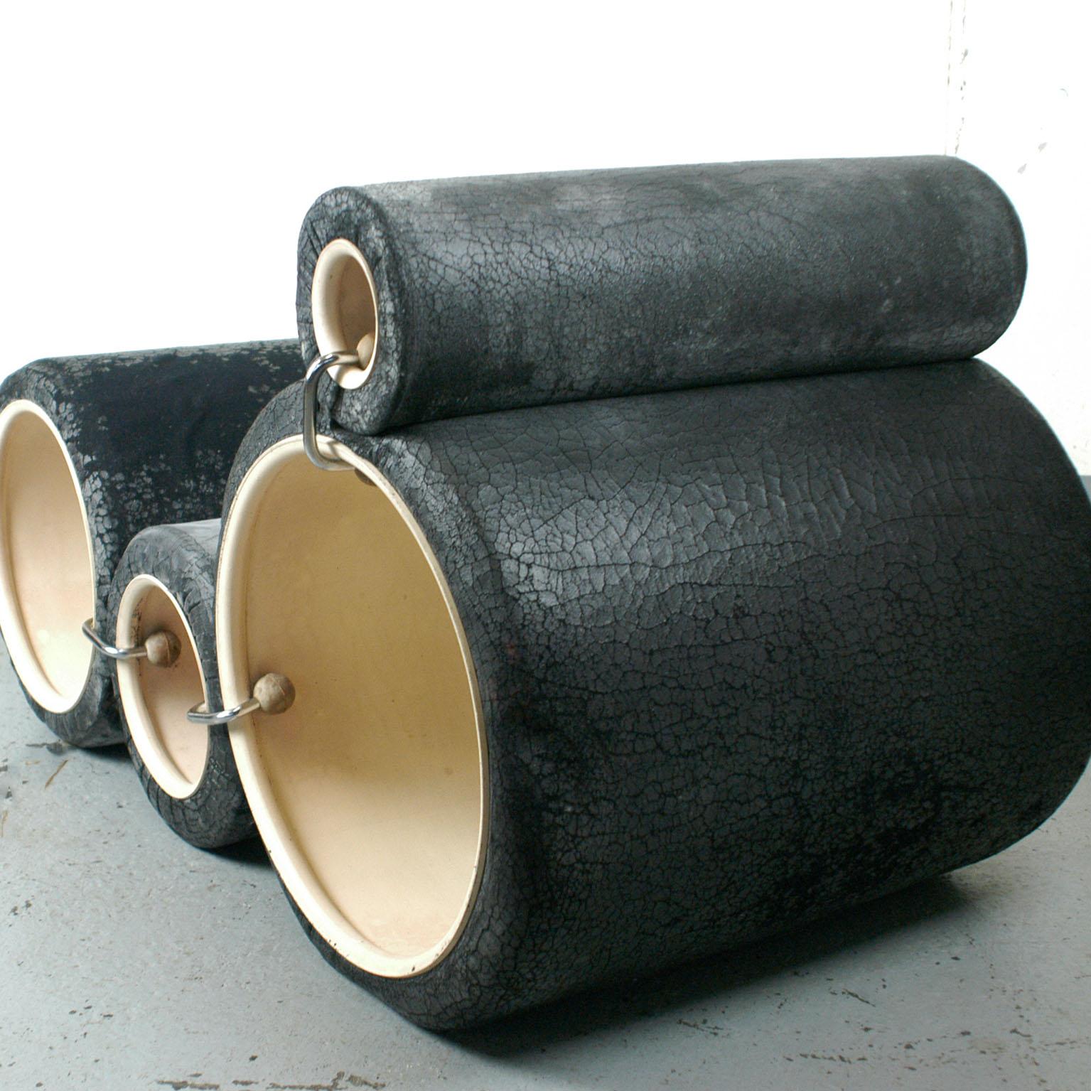Late 20th Century Italian 1960s Black and White Vintage Tube Chair by Joe Colombo for Flexform