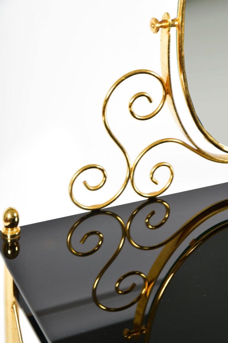Italian 1960s Black Glass and Brass Vanity Table at 1stDibs