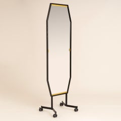 Italian 1960s Black Metal Freestanding Mirror on Wheels