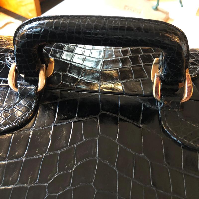 Modern Italian 1960s Black Train Case in Crocodile