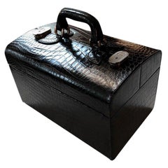 Retro Italian 1960s Black Train Case in Leather