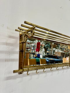 Italian 1960's Brass & Mirror Wall Mounted Hat/Coat Rack