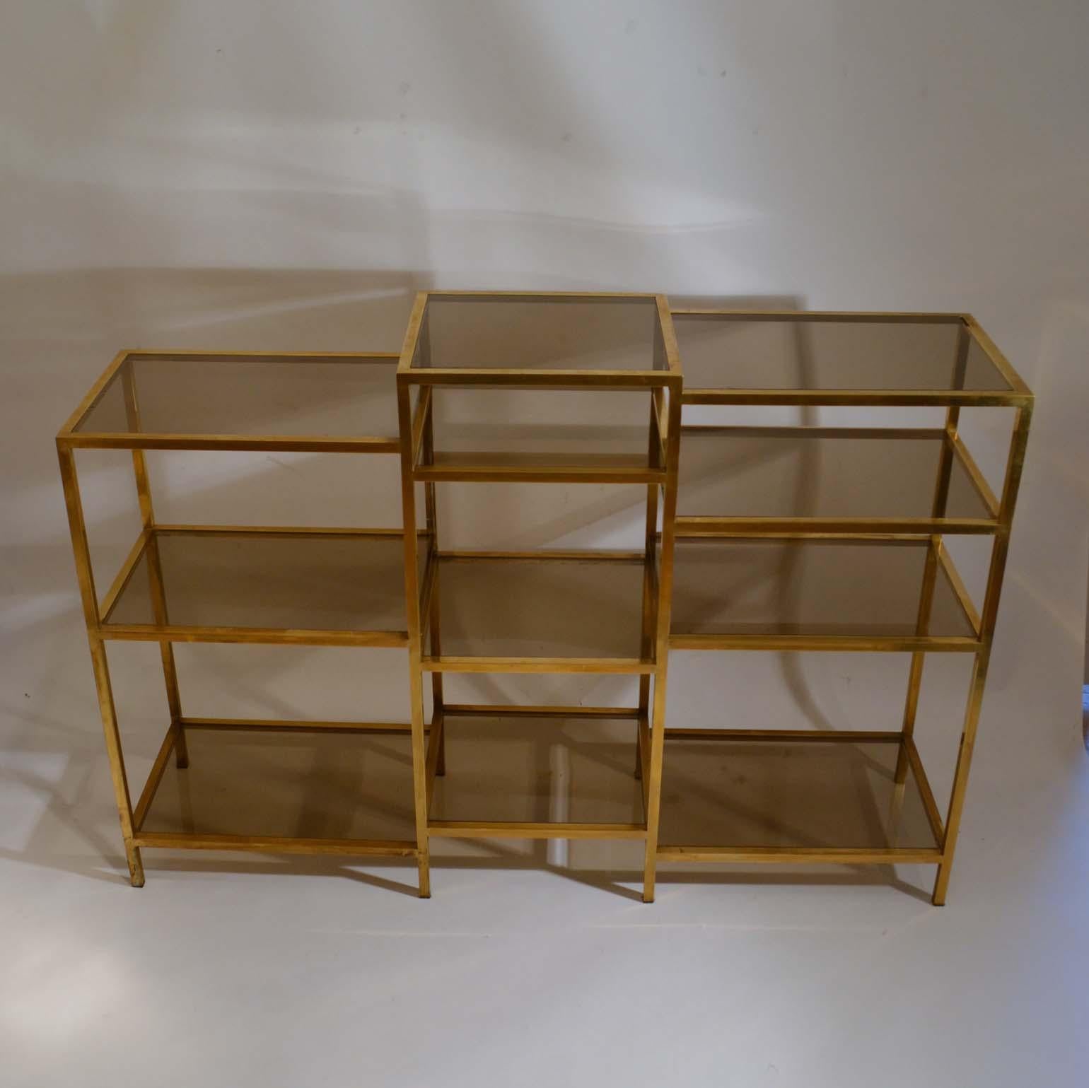 Mid-20th Century Italian 1960s Brass Multileveled Étagère Shelving Unit Attributed by Romeo Rega