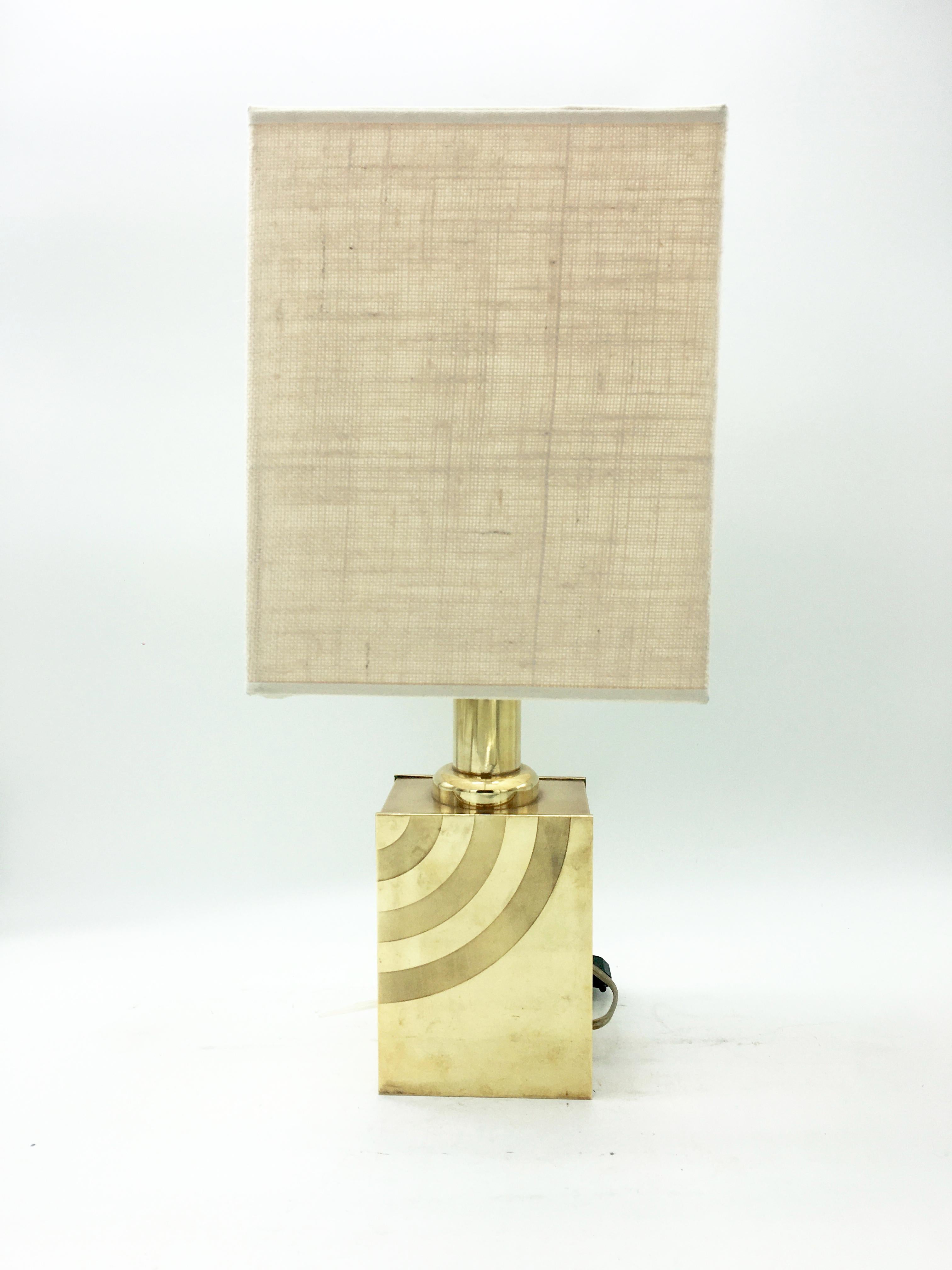 Mid-Century Modern Brass Table Lamp with Striped Detail, Italy, 1960s