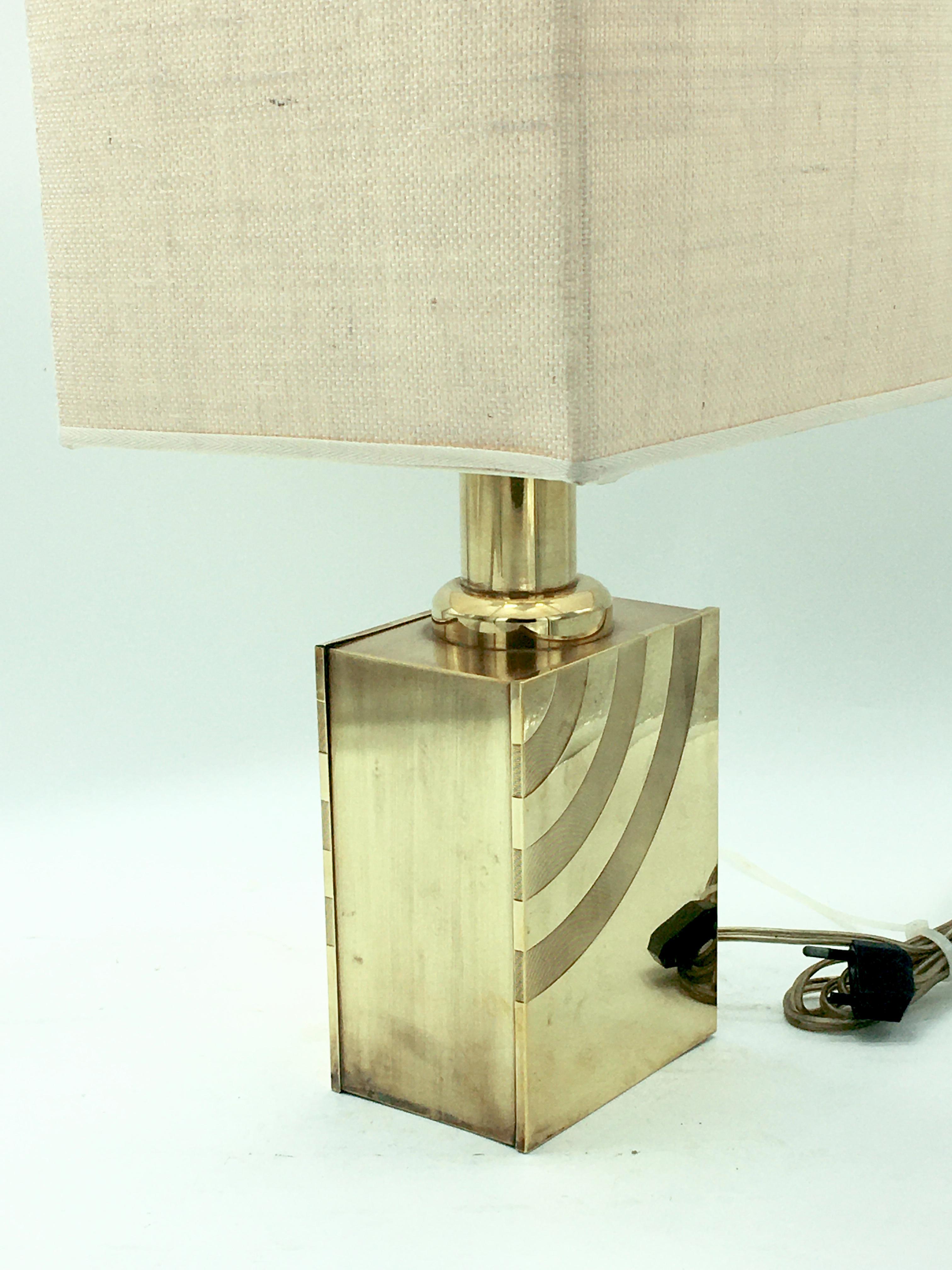 Brass Table Lamp with Striped Detail, Italy, 1960s In Good Condition In Naples, IT