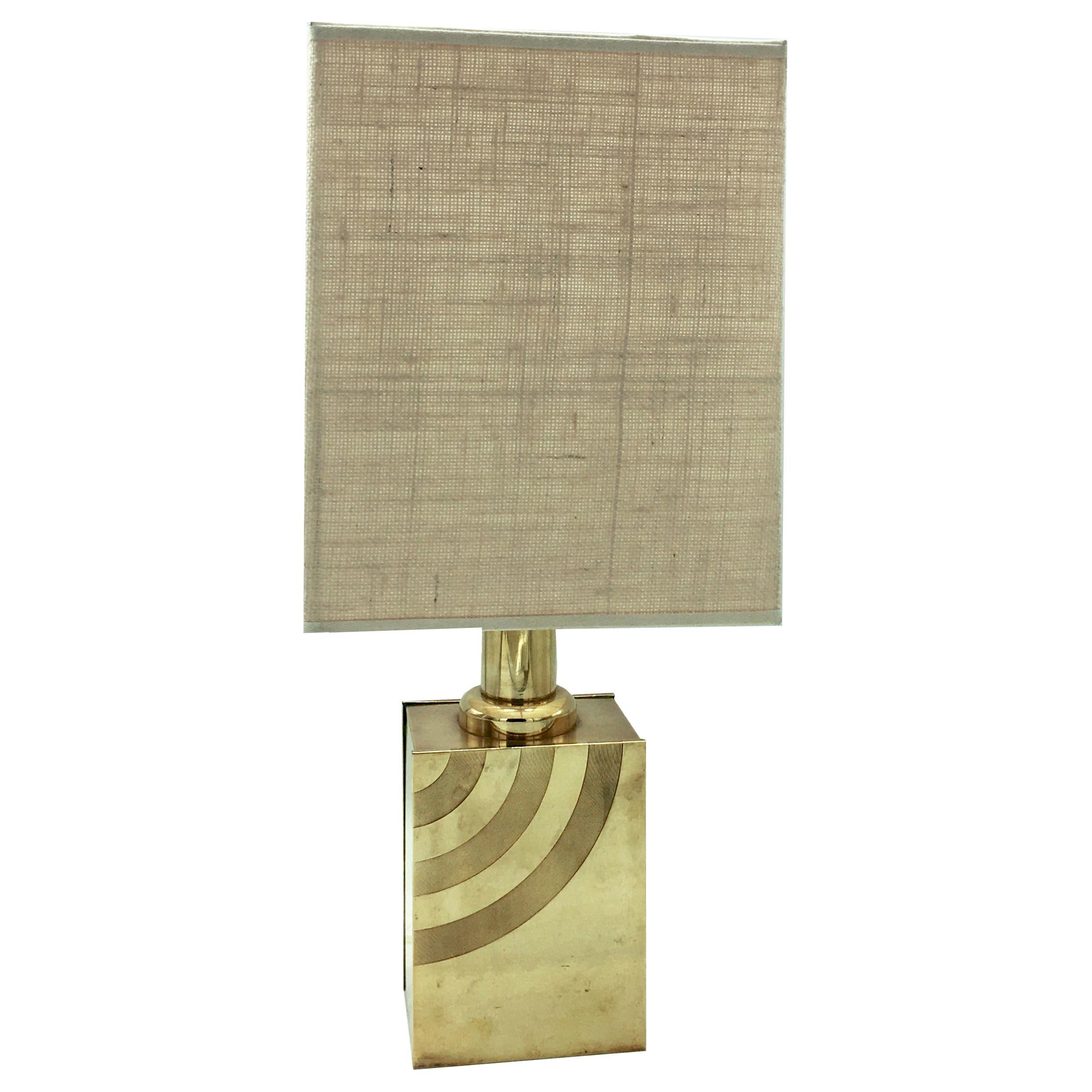 Brass Table Lamp with Striped Detail, Italy, 1960s