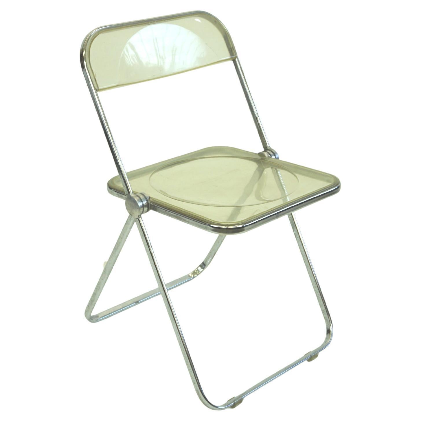 Italian 1960s Chrome and Lucite Plia Folding Chair by G. Piretti for Castelli