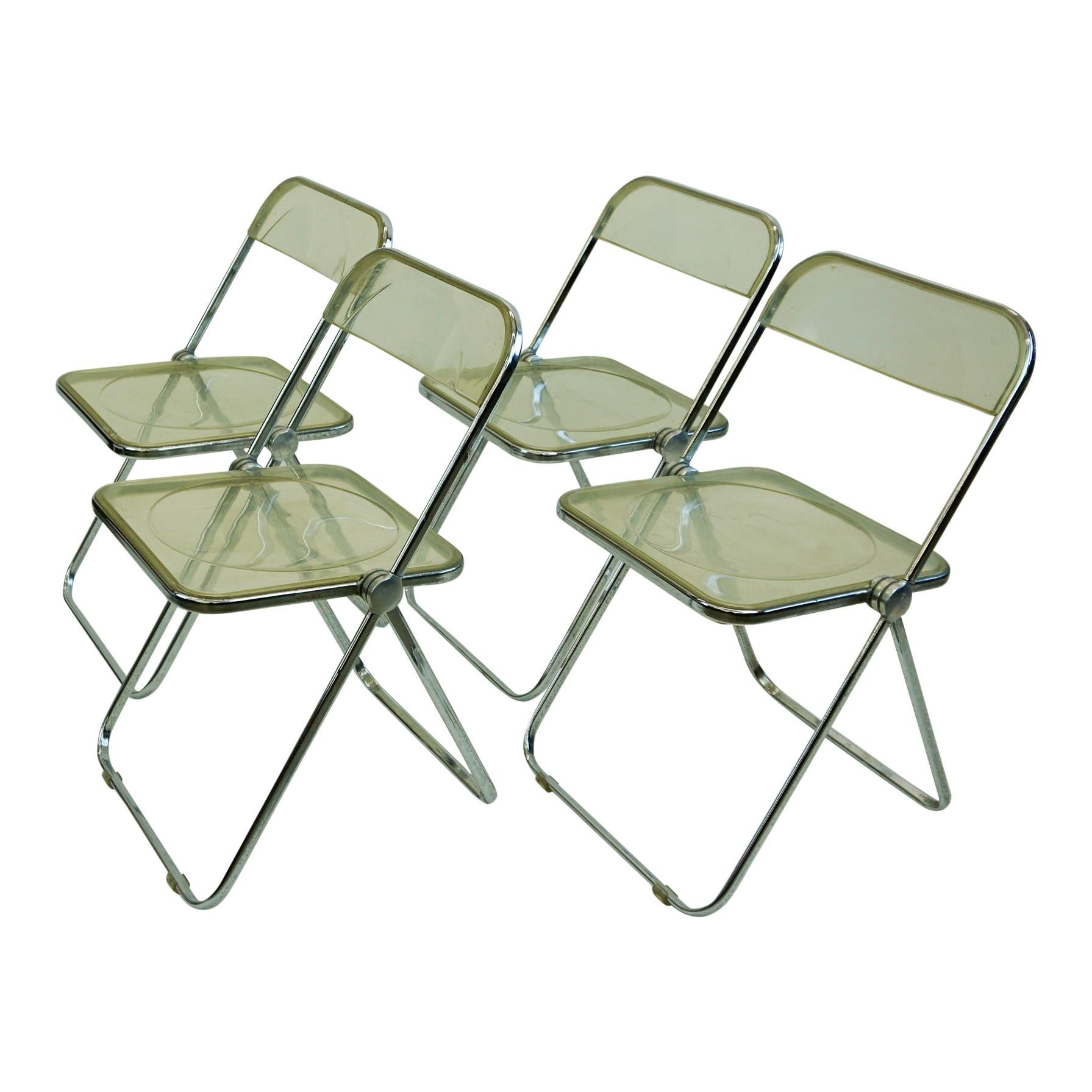 Italian 1960s Chrome and Lucite Plia Folding Chairs by G. Piretti for Castelli