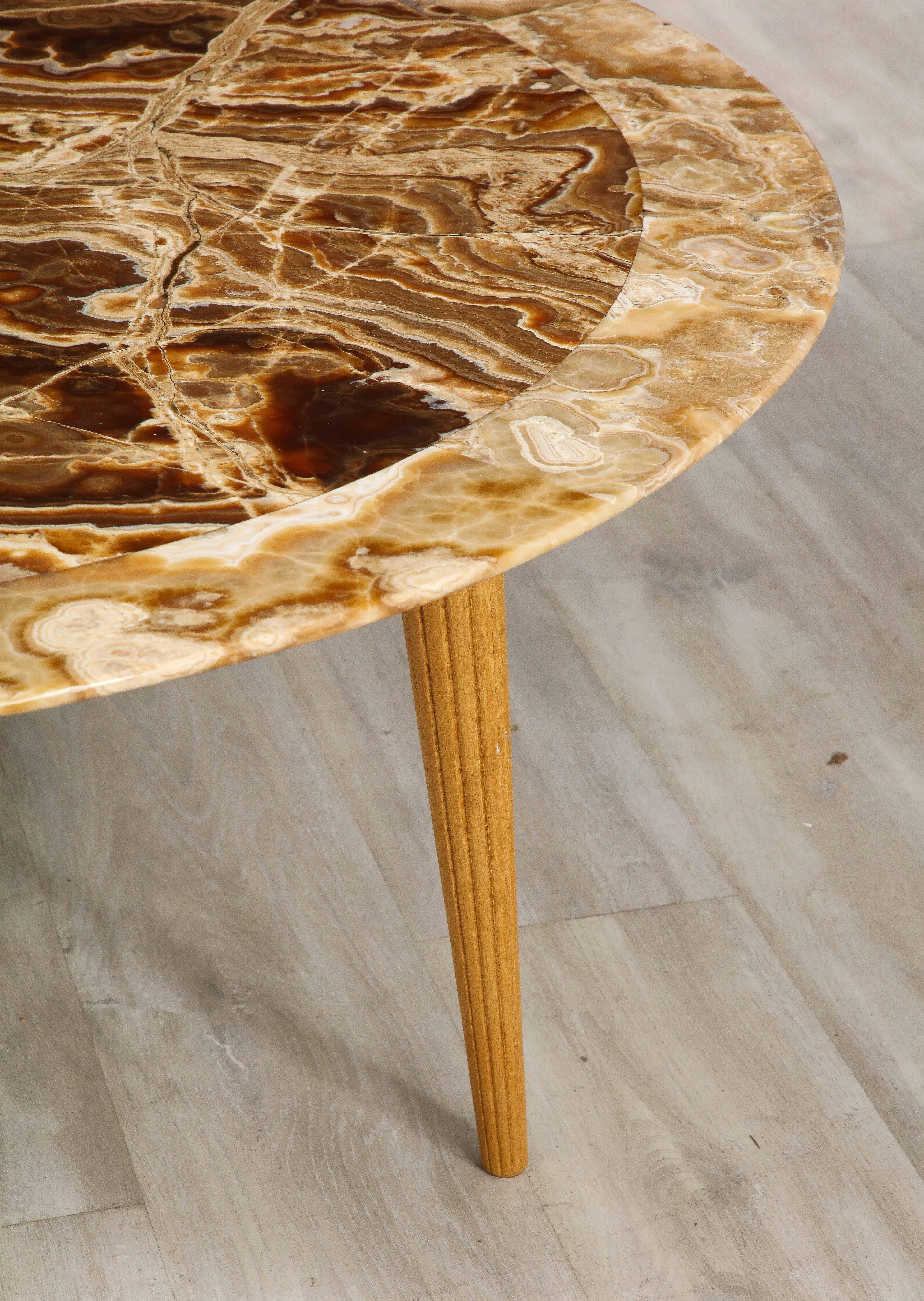Italian 1960's Circular Coffee Table with Oak Fluted Base and Agate Top For Sale 6