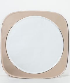Italian 1960s Circular Mirror with Square Smoky-Brown Glass Mirror Frame