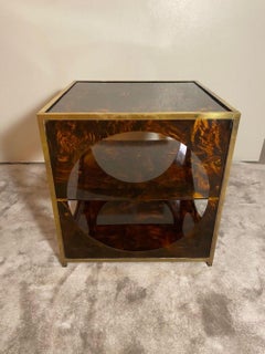 Italian 1960s Coffee Table In Plexiglass And Brass Romeo Rega Style