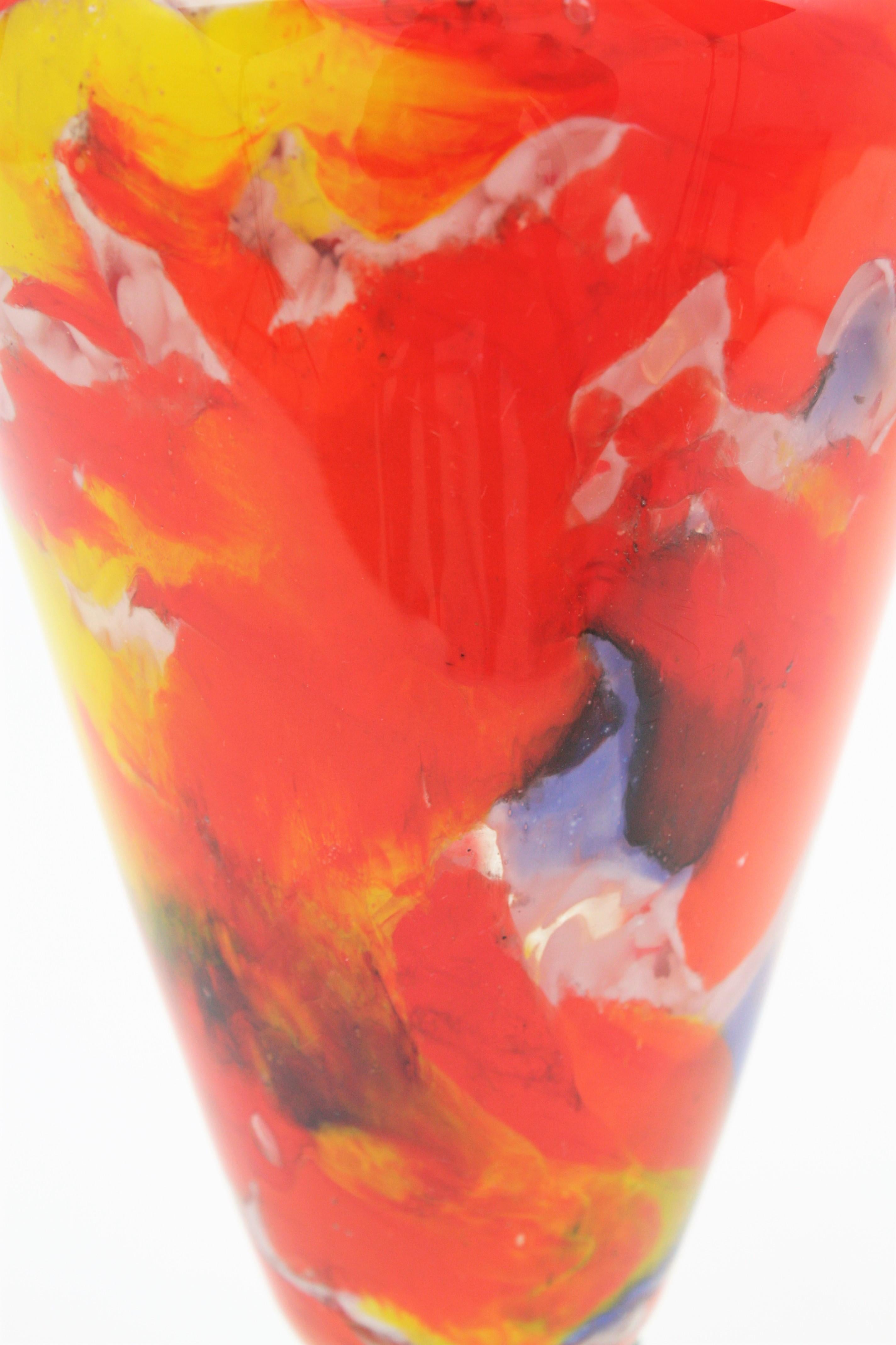 Italienische 1960er Jahre bunte mundgeblasene Multi-Color Murrine Murano Kunstglas Vase 6