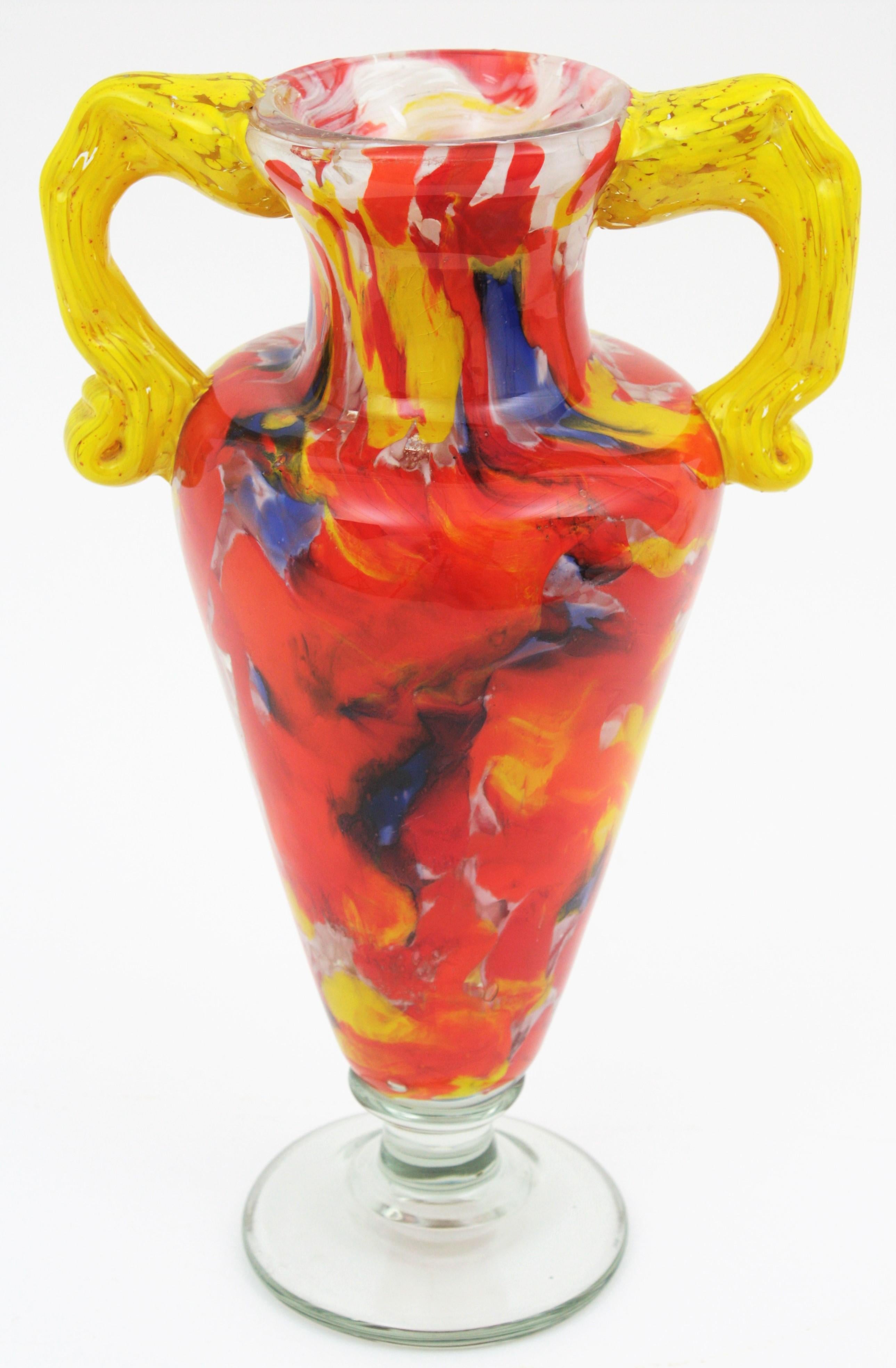 Mid-Century Modern Italian 1960s Colorful Hand Blown Multi-Color Murrine Murano Art Glass Jar Vase