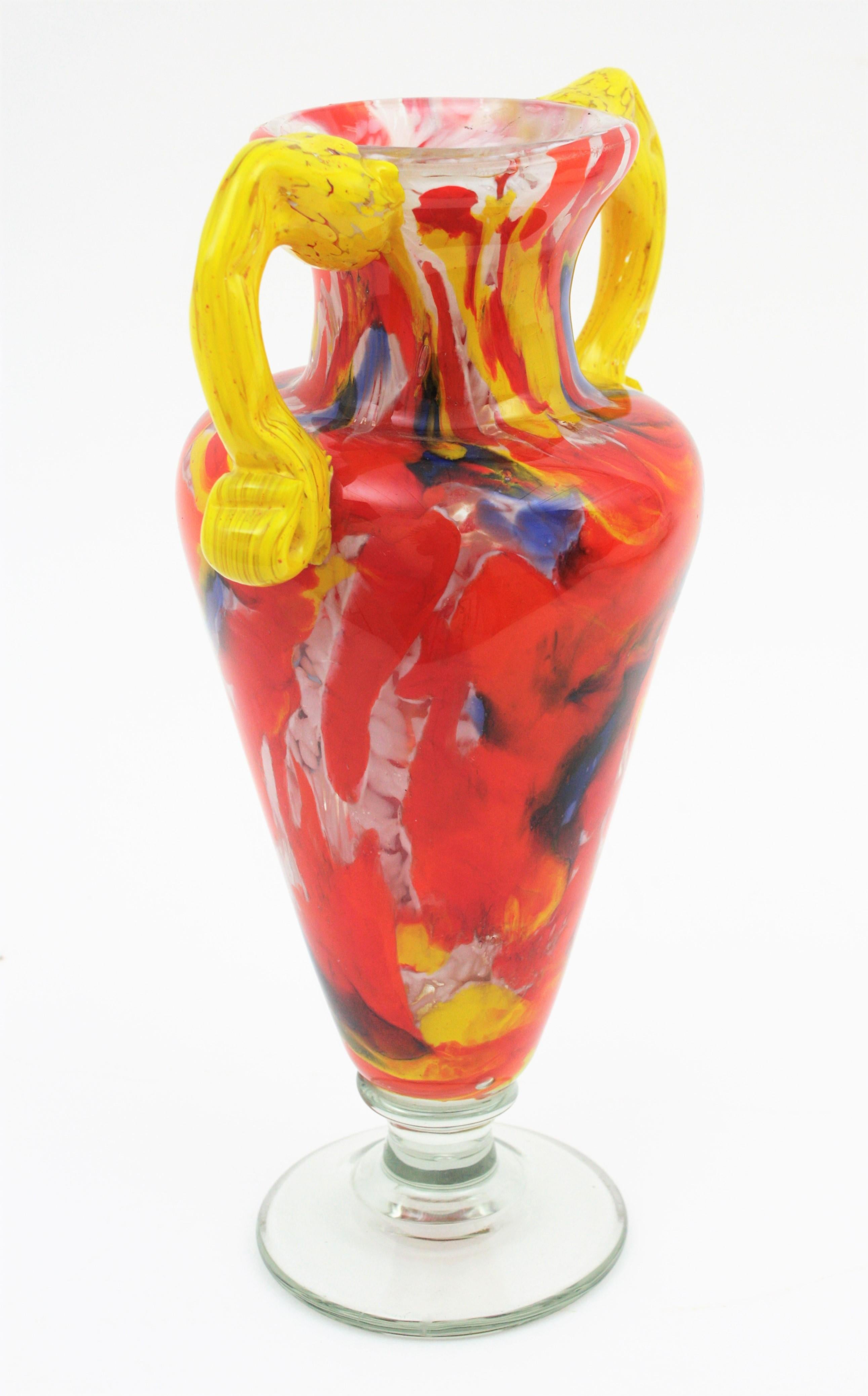 Italian 1960s Colorful Hand Blown Multi-Color Murrine Murano Art Glass Jar Vase In Excellent Condition In Barcelona, ES