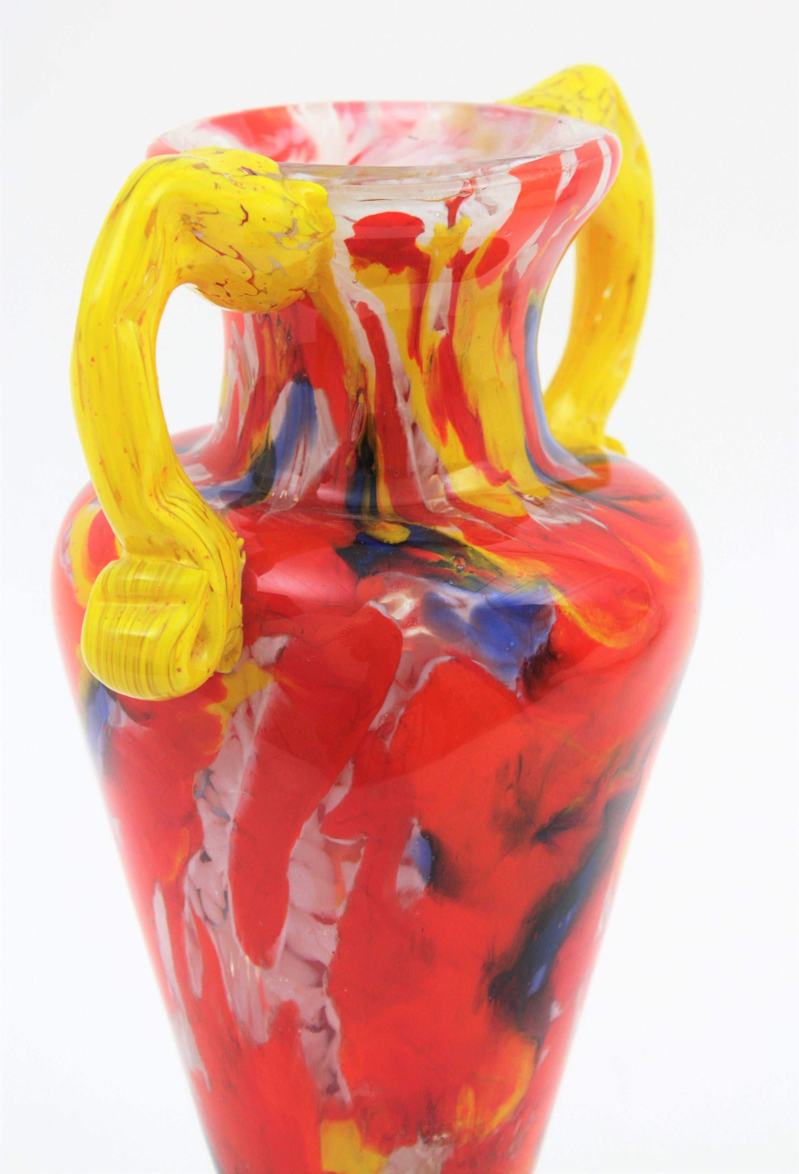 20th Century Italian 1960s Colorful Hand Blown Multi-Color Murrine Murano Art Glass Jar Vase