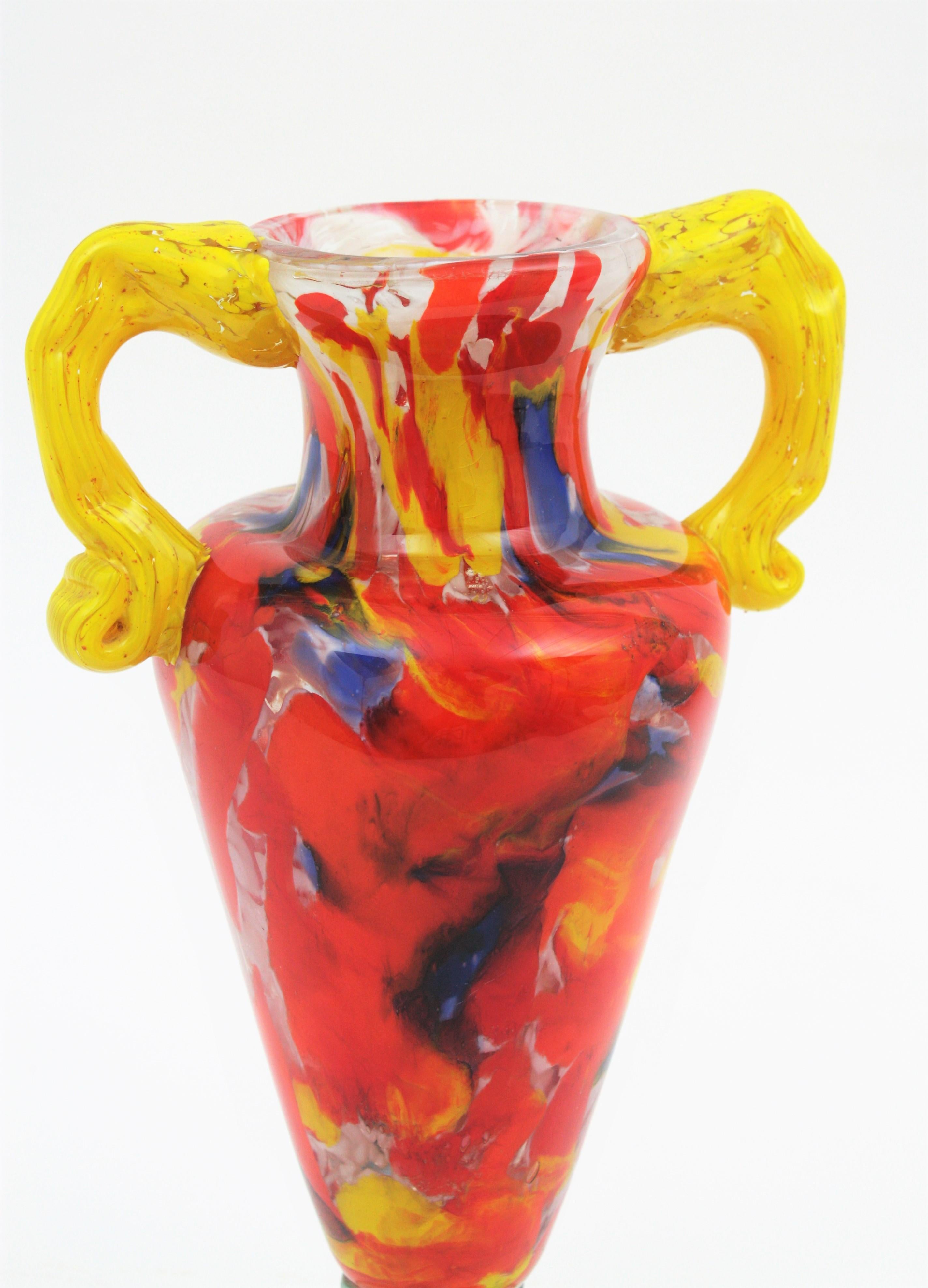 Italian 1960s Colorful Hand Blown Multi-Color Murrine Murano Art Glass Jar Vase 1