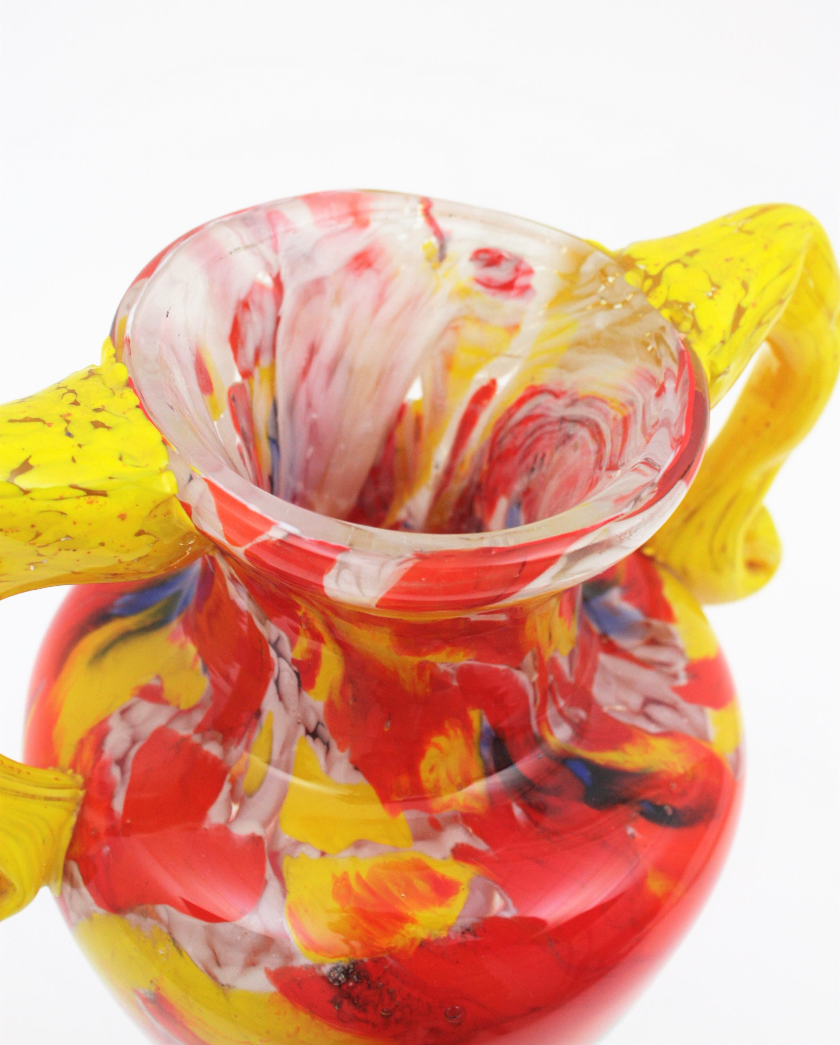 Italian 1960s Colorful Hand Blown Multi-Color Murrine Murano Art Glass Jar Vase 3