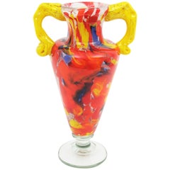 Italian 1960s Colorful Hand Blown Multi-Color Murrine Murano Art Glass Jar Vase