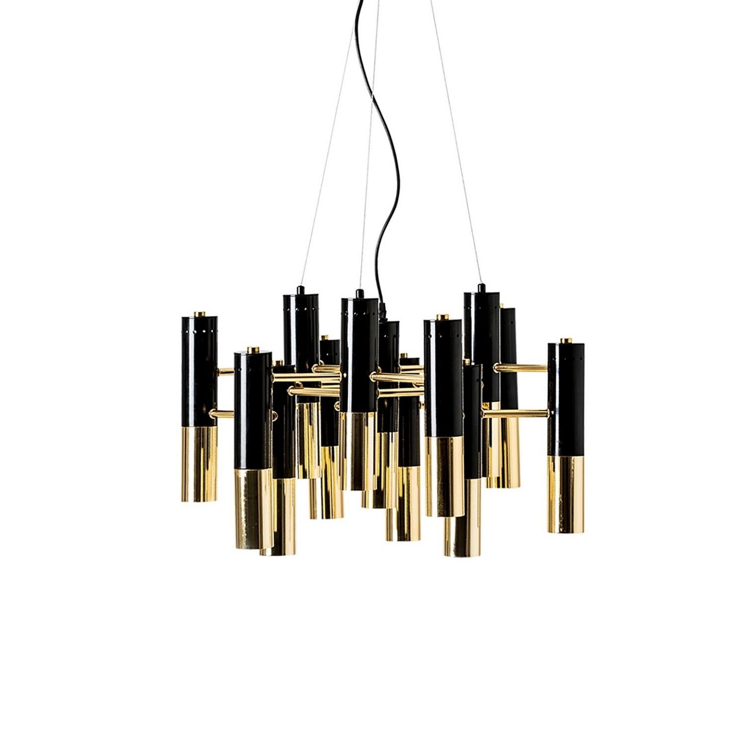 Italian 1960s Design Style Black Lacqured and Gilded Metal Chandelier In New Condition In Tourcoing, FR