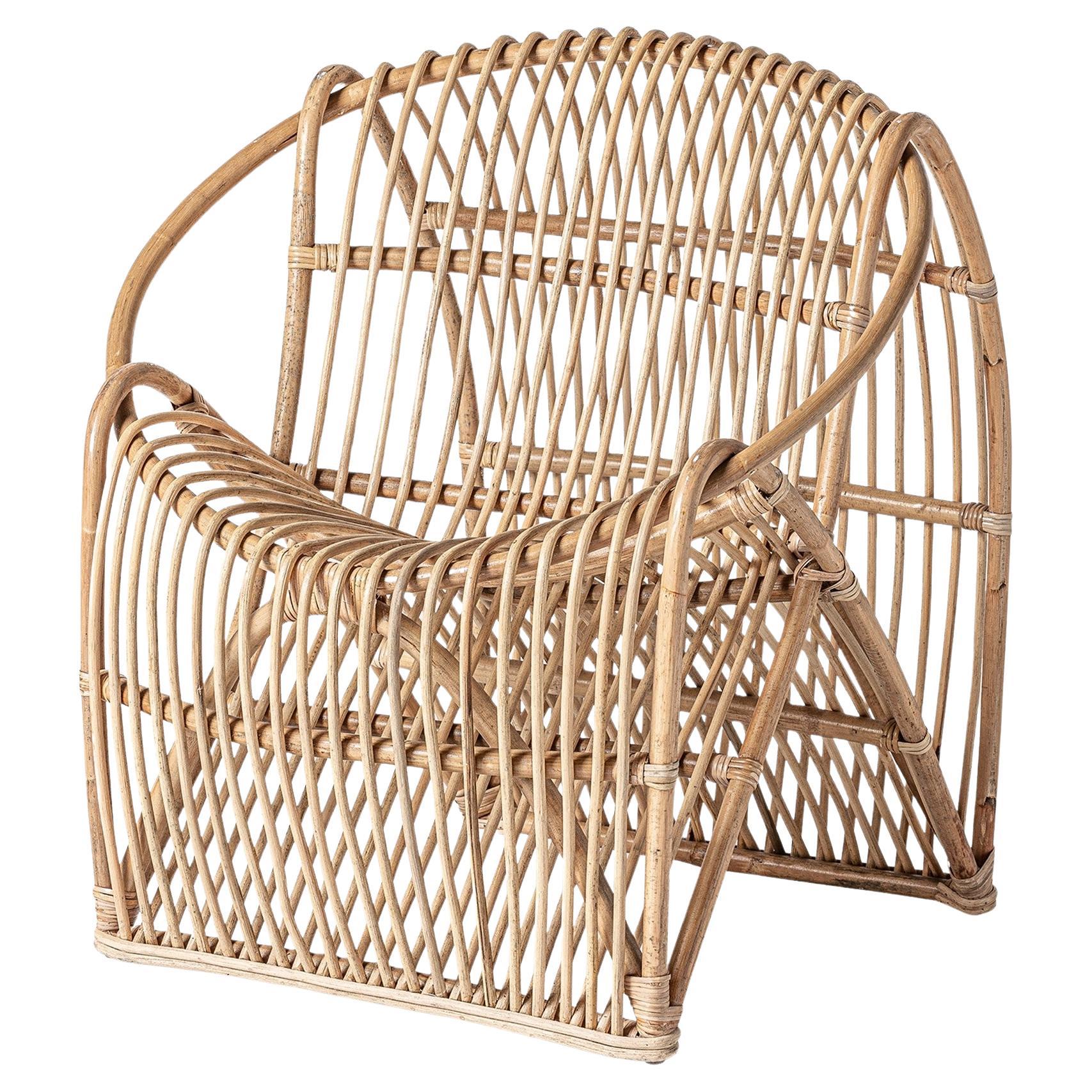 Italian 1960s Design Style Rattan Armchair For Sale