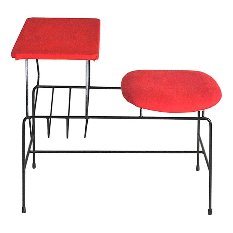 Italian 1960s Desk Bench with Seat and Small Top in a Red Fabric For Sale