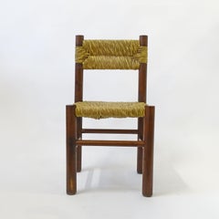 Sedie da pranzo italiane degli anni '60 in paglia e legno nello stile di Charlotte Perriand