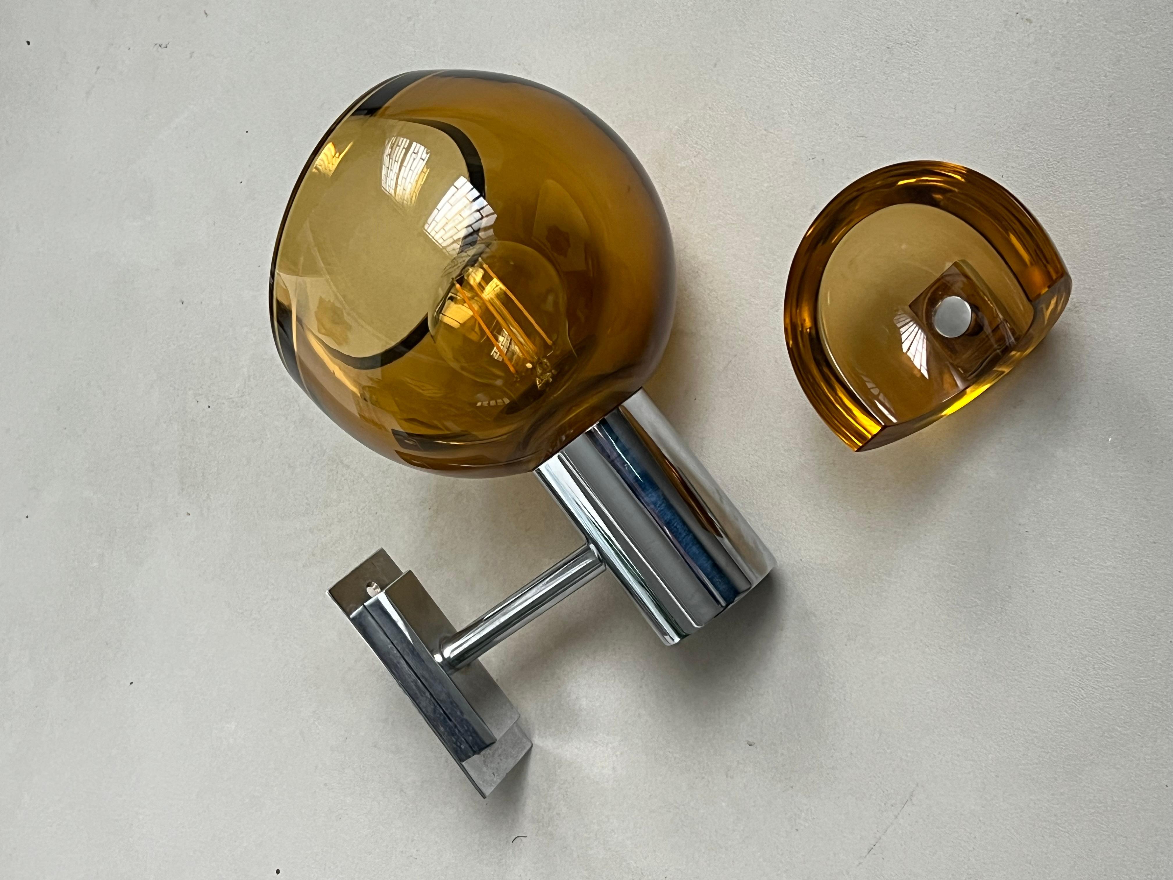 Italian 1960's Flavio Poli for Seguso Applique, amber glass and chromed steel In Excellent Condition For Sale In Milano, IT