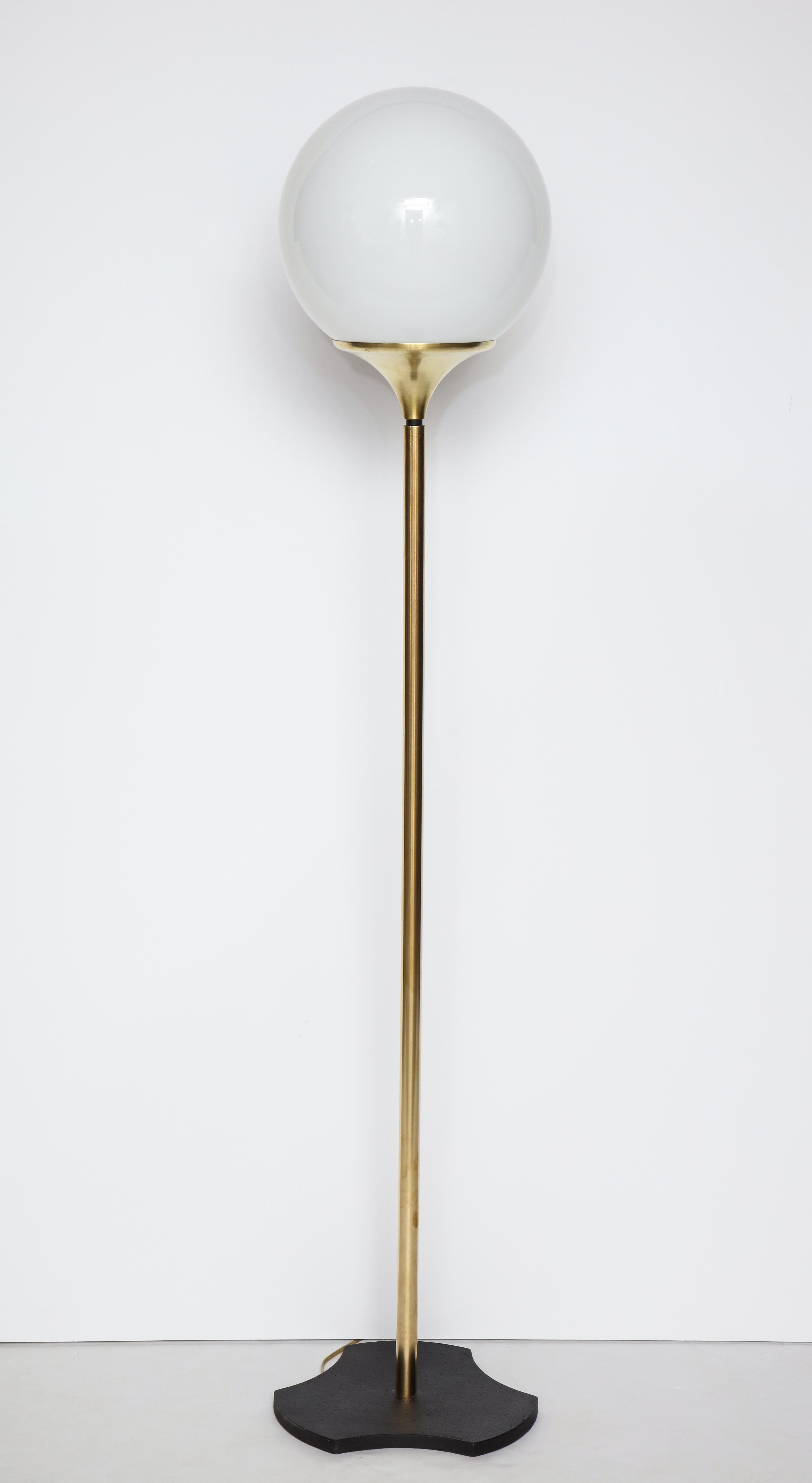 Opaline Glass Italian 1960s Floor Lamp with Opaque Glass Globe Fixture