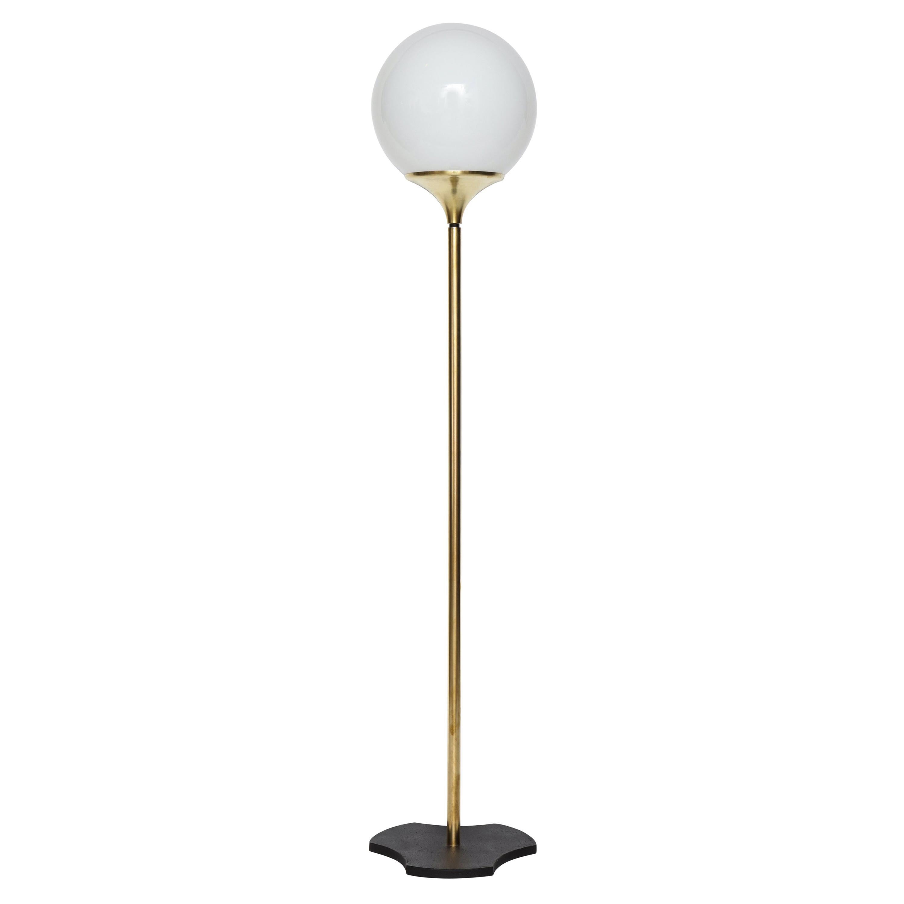 Italian 1960s Floor Lamp with Opaque Glass Globe Fixture