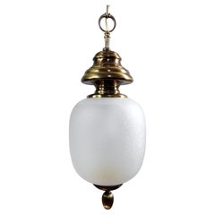  Gaetano Sciolari Marked 1960s Etched Spotted Glass and Brass One-Light Lantern.