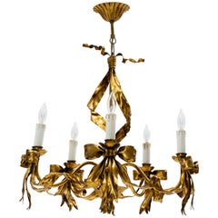Italian 1960s Gilt Tole Ribbon Chandelier Italian 1960s Gilt Tole Ribbon Chandelier