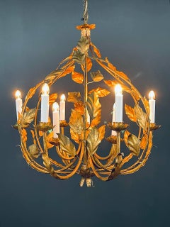 Italian 1960s Gold Leaf Chandelier Rustic Farmhouse