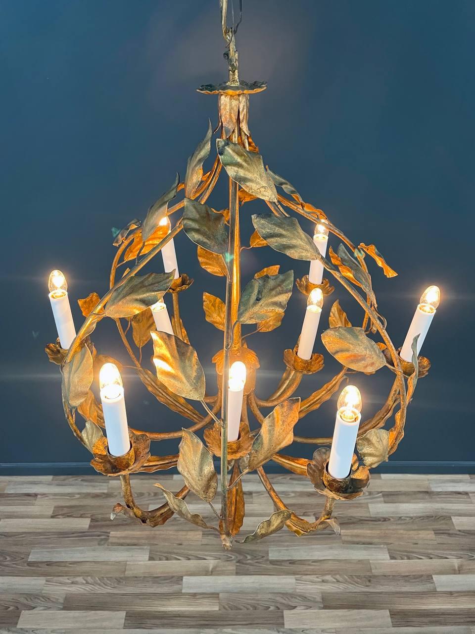 Other Italian 1960s Gold Leaf Chandelier Rustic Farmhouse